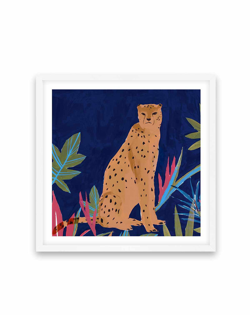 Midnight Cheetah Square Art Print