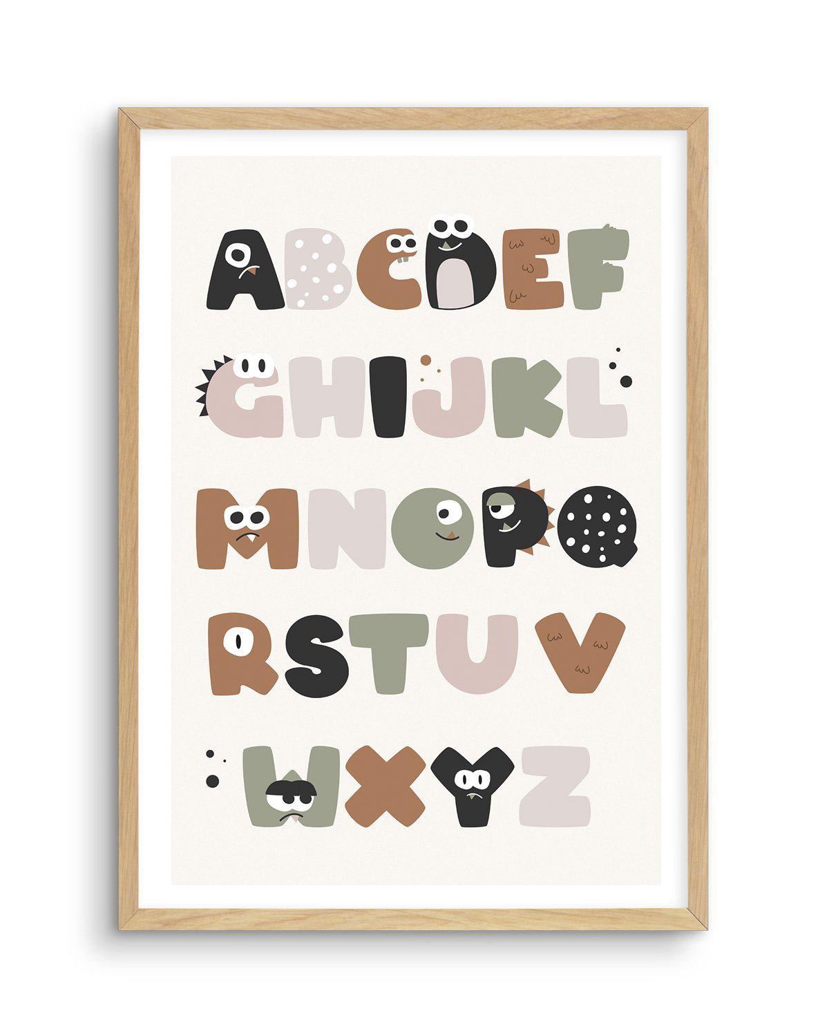 Monster Alphabet | Beige Art Print-PRINT-Olive et Oriel-Olive et Oriel-A5 | 5.8" x 8.3" | 14.8 x 21cm-Oak-With White Border-Buy-Australian-Art-Prints-Online-with-Olive-et-Oriel-Your-Artwork-Specialists-Austrailia-Decorate-With-Coastal-Photo-Wall-Art-Prints-From-Our-Beach-House-Artwork-Collection-Fine-Poster-and-Framed-Artwork