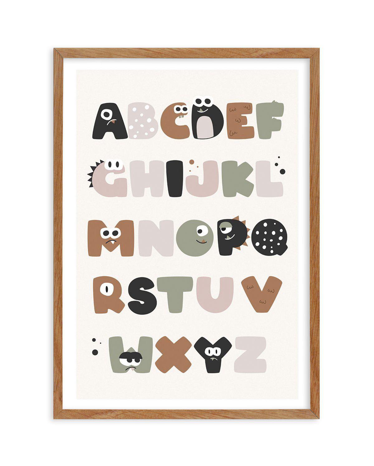 Monster Alphabet | Beige Art Print-PRINT-Olive et Oriel-Olive et Oriel-50x70 cm | 19.6" x 27.5"-Walnut-With White Border-Buy-Australian-Art-Prints-Online-with-Olive-et-Oriel-Your-Artwork-Specialists-Austrailia-Decorate-With-Coastal-Photo-Wall-Art-Prints-From-Our-Beach-House-Artwork-Collection-Fine-Poster-and-Framed-Artwork