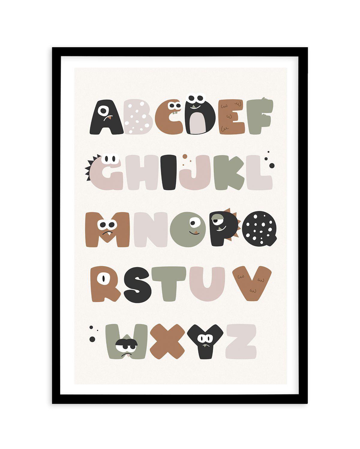 Monster Alphabet | Beige Art Print-PRINT-Olive et Oriel-Olive et Oriel-A5 | 5.8" x 8.3" | 14.8 x 21cm-Black-With White Border-Buy-Australian-Art-Prints-Online-with-Olive-et-Oriel-Your-Artwork-Specialists-Austrailia-Decorate-With-Coastal-Photo-Wall-Art-Prints-From-Our-Beach-House-Artwork-Collection-Fine-Poster-and-Framed-Artwork