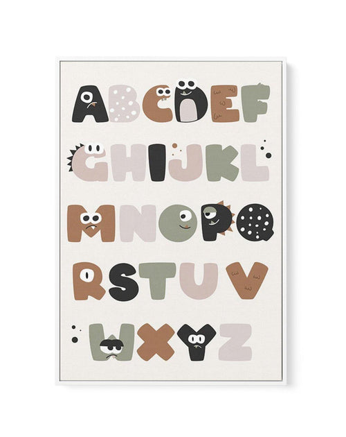 Monster Alphabet | Beige | Framed Canvas-CANVAS-You can shop wall art online with Olive et Oriel for everything from abstract art to fun kids wall art. Our beautiful modern art prints and canvas art are available from large canvas prints to wall art paintings and our proudly Australian artwork collection offers only the highest quality framed large wall art and canvas art Australia - You can buy fashion photography prints or Hampton print posters and paintings on canvas from Olive et Oriel and h