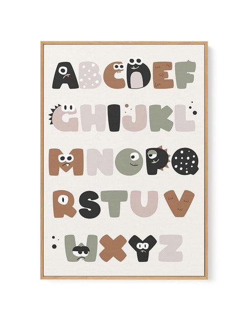 Monster Alphabet | Beige | Framed Canvas-CANVAS-You can shop wall art online with Olive et Oriel for everything from abstract art to fun kids wall art. Our beautiful modern art prints and canvas art are available from large canvas prints to wall art paintings and our proudly Australian artwork collection offers only the highest quality framed large wall art and canvas art Australia - You can buy fashion photography prints or Hampton print posters and paintings on canvas from Olive et Oriel and h