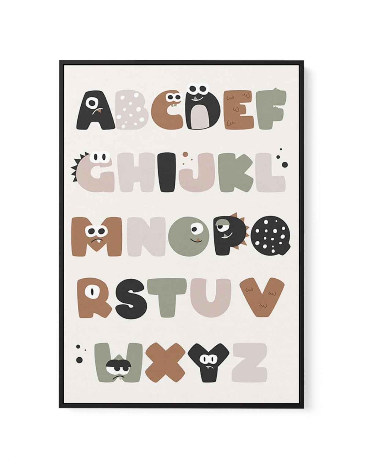 Monster Alphabet | Beige | Framed Canvas-CANVAS-You can shop wall art online with Olive et Oriel for everything from abstract art to fun kids wall art. Our beautiful modern art prints and canvas art are available from large canvas prints to wall art paintings and our proudly Australian artwork collection offers only the highest quality framed large wall art and canvas art Australia - You can buy fashion photography prints or Hampton print posters and paintings on canvas from Olive et Oriel and h