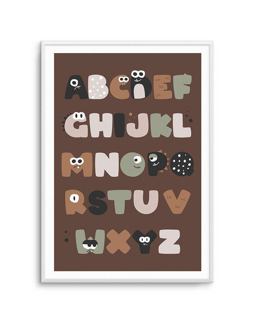 Monster Alphabet | Brown Art Print-PRINT-Olive et Oriel-Olive et Oriel-A5 | 5.8" x 8.3" | 14.8 x 21cm-Unframed Art Print-With White Border-Buy-Australian-Art-Prints-Online-with-Olive-et-Oriel-Your-Artwork-Specialists-Austrailia-Decorate-With-Coastal-Photo-Wall-Art-Prints-From-Our-Beach-House-Artwork-Collection-Fine-Poster-and-Framed-Artwork
