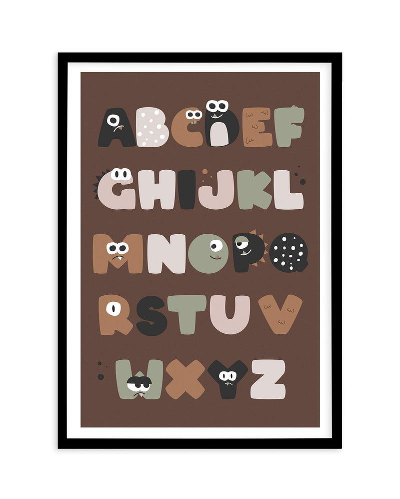 Monster Alphabet | Brown Art Print-PRINT-Olive et Oriel-Olive et Oriel-A5 | 5.8" x 8.3" | 14.8 x 21cm-Black-With White Border-Buy-Australian-Art-Prints-Online-with-Olive-et-Oriel-Your-Artwork-Specialists-Austrailia-Decorate-With-Coastal-Photo-Wall-Art-Prints-From-Our-Beach-House-Artwork-Collection-Fine-Poster-and-Framed-Artwork