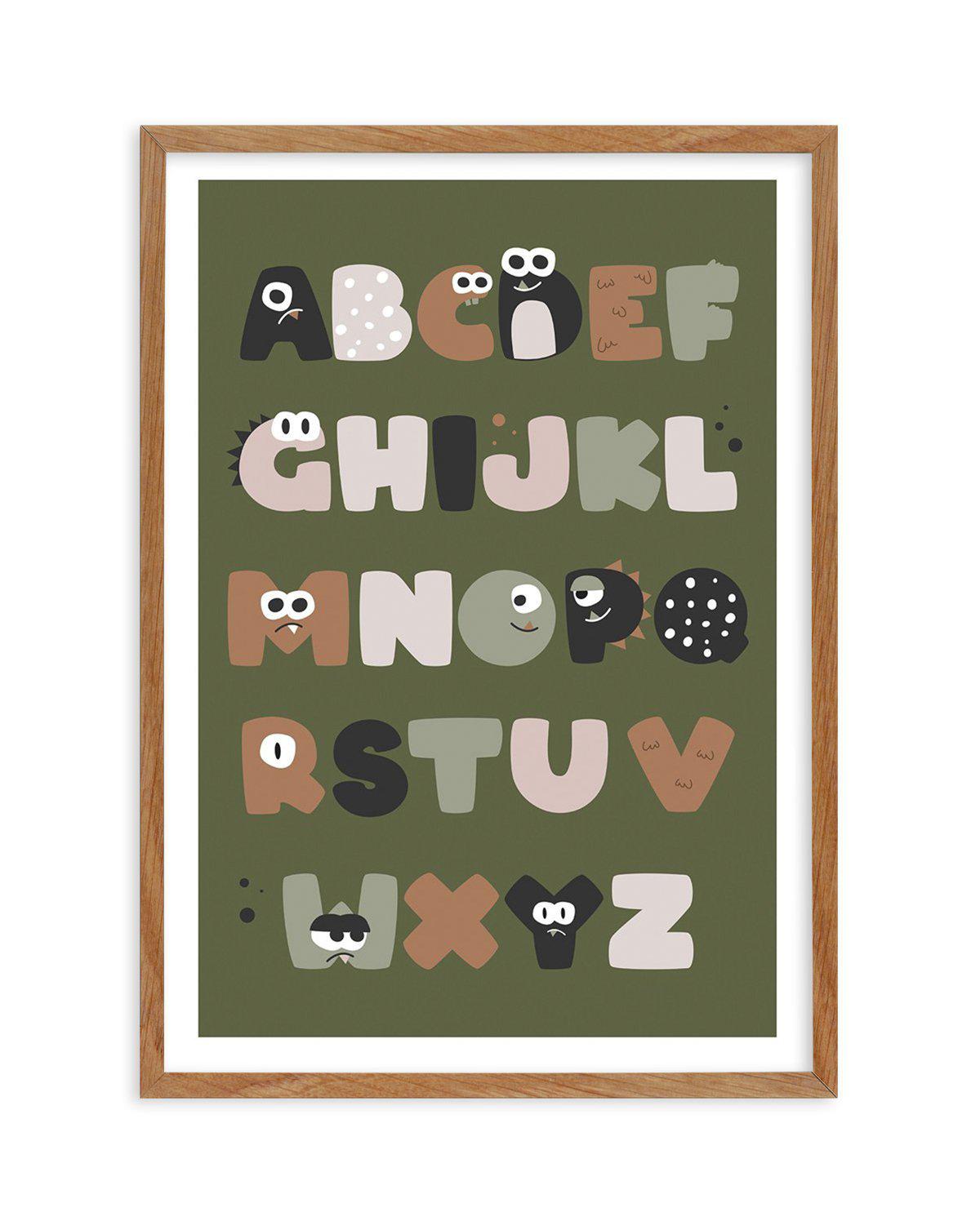 Monster Alphabet | Khaki Art Print-PRINT-Olive et Oriel-Olive et Oriel-50x70 cm | 19.6" x 27.5"-Walnut-With White Border-Buy-Australian-Art-Prints-Online-with-Olive-et-Oriel-Your-Artwork-Specialists-Austrailia-Decorate-With-Coastal-Photo-Wall-Art-Prints-From-Our-Beach-House-Artwork-Collection-Fine-Poster-and-Framed-Artwork