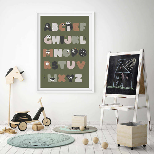 Monster Alphabet | Khaki Art Print-PRINT-Olive et Oriel-Olive et Oriel-Buy-Australian-Art-Prints-Online-with-Olive-et-Oriel-Your-Artwork-Specialists-Austrailia-Decorate-With-Coastal-Photo-Wall-Art-Prints-From-Our-Beach-House-Artwork-Collection-Fine-Poster-and-Framed-Artwork