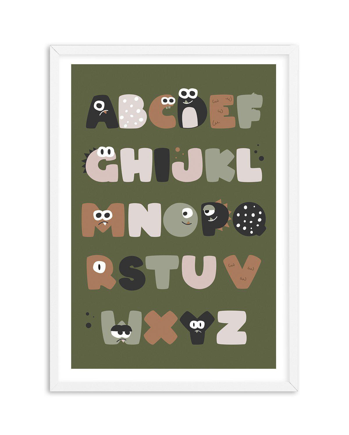 Monster Alphabet | Khaki Art Print-PRINT-Olive et Oriel-Olive et Oriel-A5 | 5.8" x 8.3" | 14.8 x 21cm-White-With White Border-Buy-Australian-Art-Prints-Online-with-Olive-et-Oriel-Your-Artwork-Specialists-Austrailia-Decorate-With-Coastal-Photo-Wall-Art-Prints-From-Our-Beach-House-Artwork-Collection-Fine-Poster-and-Framed-Artwork