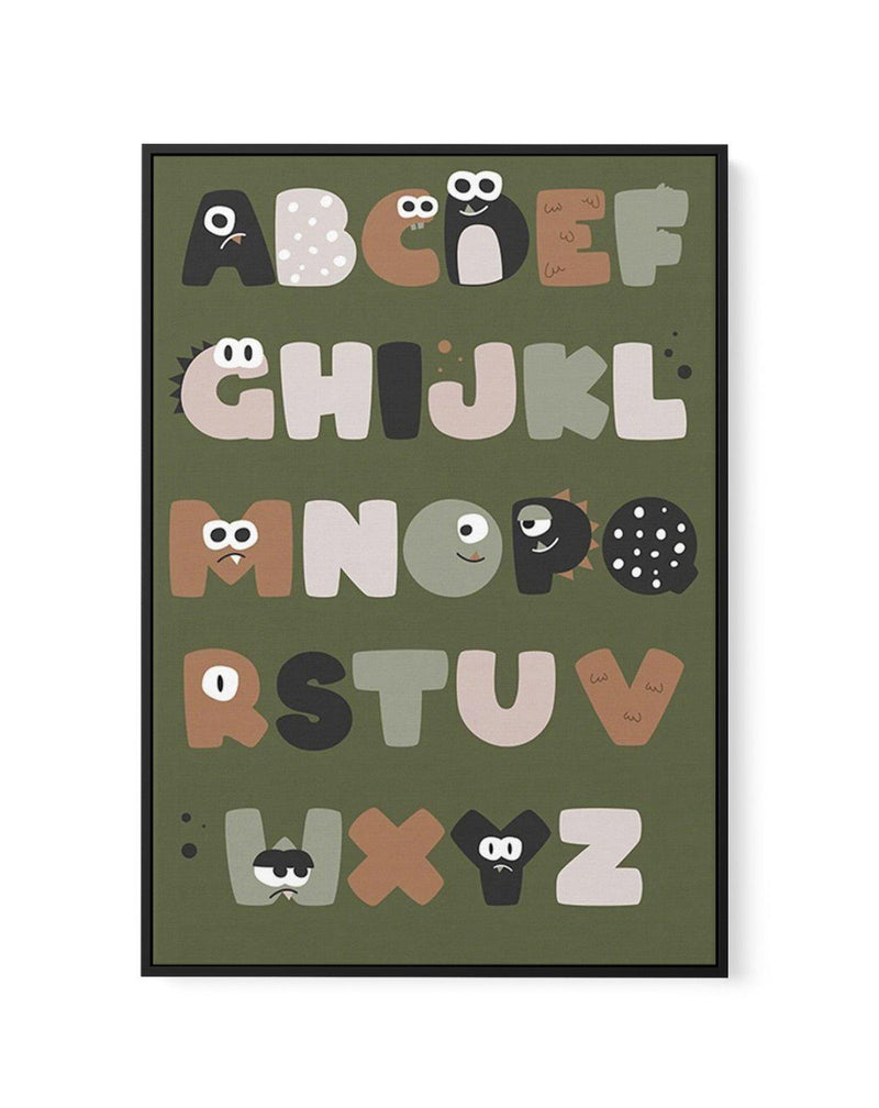 Monster Alphabet | Khaki | Framed Canvas-CANVAS-You can shop wall art online with Olive et Oriel for everything from abstract art to fun kids wall art. Our beautiful modern art prints and canvas art are available from large canvas prints to wall art paintings and our proudly Australian artwork collection offers only the highest quality framed large wall art and canvas art Australia - You can buy fashion photography prints or Hampton print posters and paintings on canvas from Olive et Oriel and h