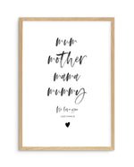 Mum, We Love You | Personalise Me! Art Print-PRINT-Olive et Oriel-Olive et Oriel-A4 | 8.3" x 11.7" | 21 x 29.7cm-Oak-With White Border-Buy-Australian-Art-Prints-Online-with-Olive-et-Oriel-Your-Artwork-Specialists-Austrailia-Decorate-With-Coastal-Photo-Wall-Art-Prints-From-Our-Beach-House-Artwork-Collection-Fine-Poster-and-Framed-Artwork