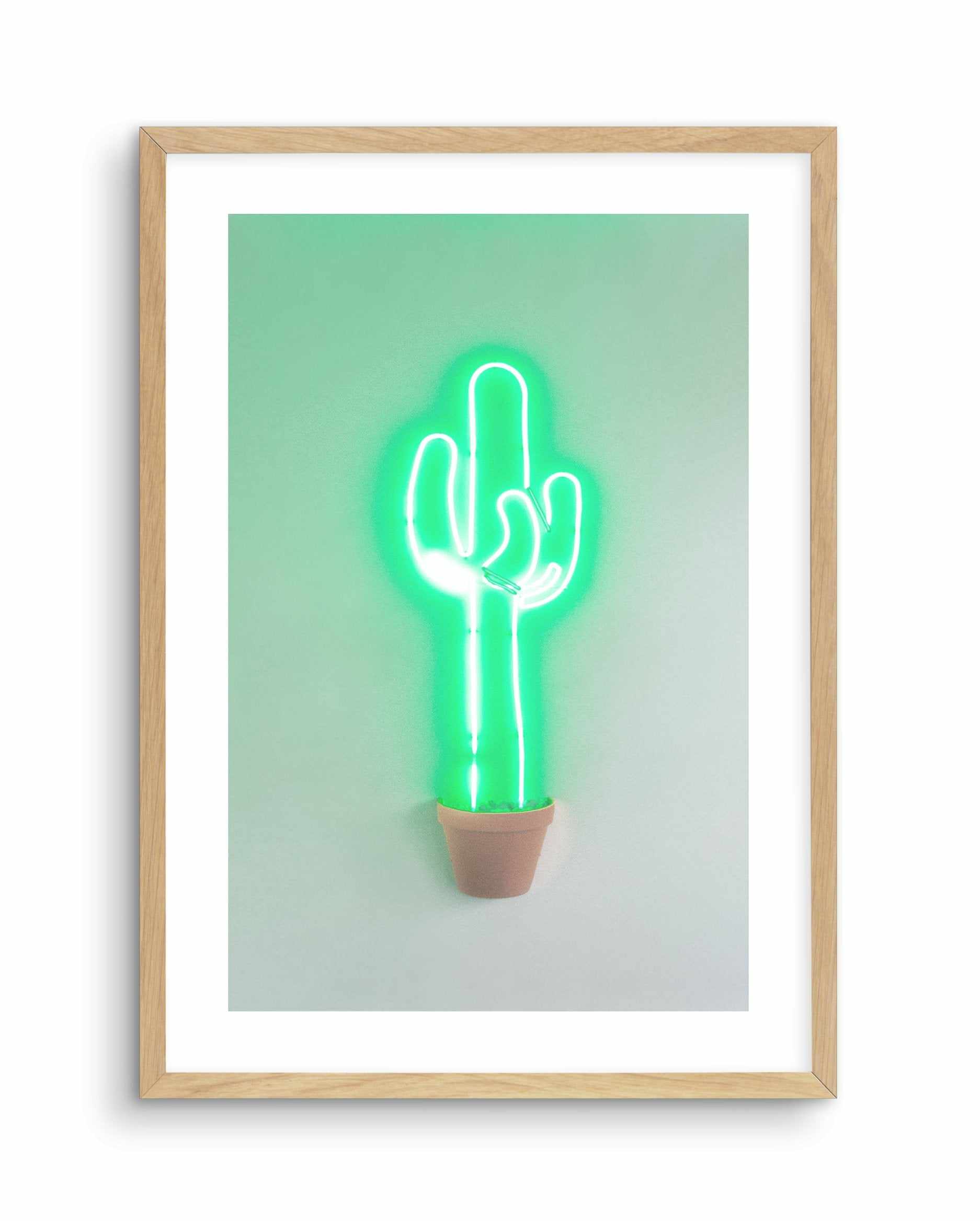 Neon Cactus | Green Art Print-PRINT-Olive et Oriel-Olive et Oriel-A4 | 8.3" x 11.7" | 21 x 29.7cm-Oak-With White Border-Buy-Australian-Art-Prints-Online-with-Olive-et-Oriel-Your-Artwork-Specialists-Austrailia-Decorate-With-Coastal-Photo-Wall-Art-Prints-From-Our-Beach-House-Artwork-Collection-Fine-Poster-and-Framed-Artwork