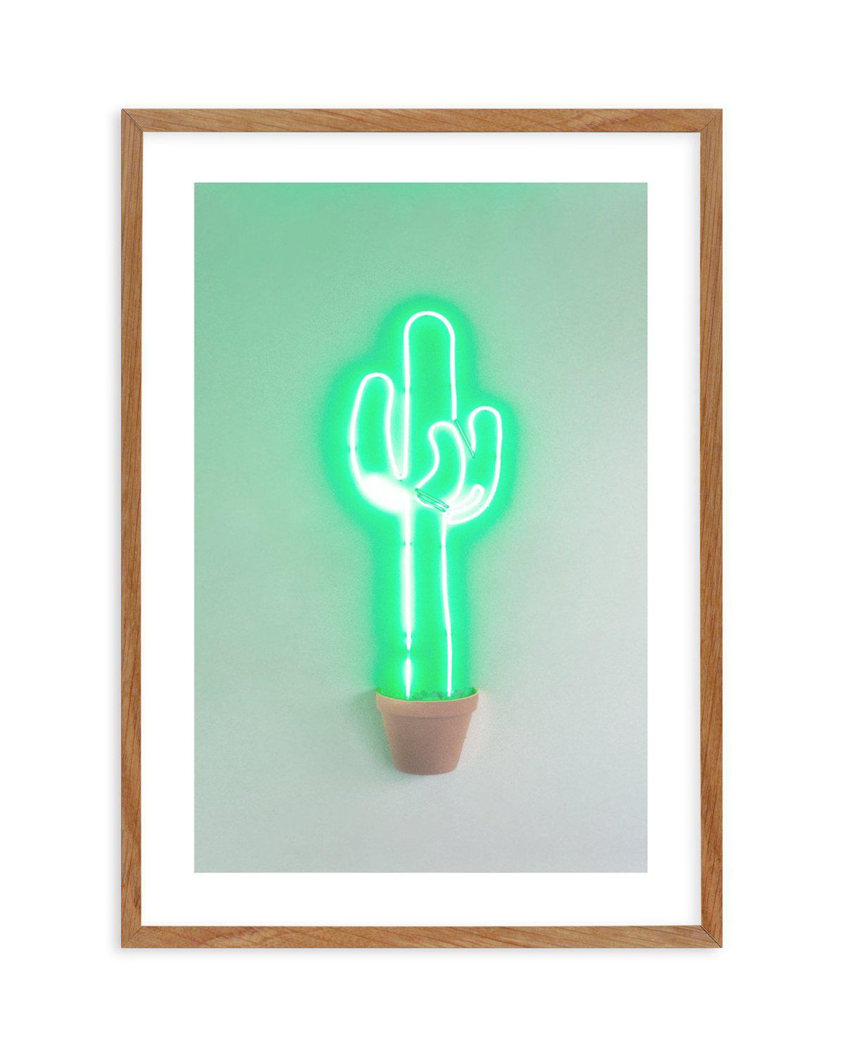 Neon Cactus | Green Art Print-PRINT-Olive et Oriel-Olive et Oriel-50x70 cm | 19.6" x 27.5"-Walnut-With White Border-Buy-Australian-Art-Prints-Online-with-Olive-et-Oriel-Your-Artwork-Specialists-Austrailia-Decorate-With-Coastal-Photo-Wall-Art-Prints-From-Our-Beach-House-Artwork-Collection-Fine-Poster-and-Framed-Artwork