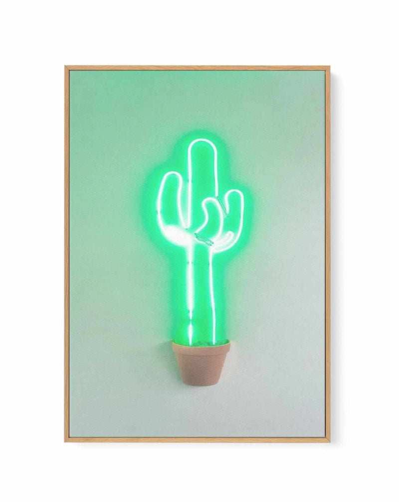 Neon Cactus | Green | Framed Canvas Art Print