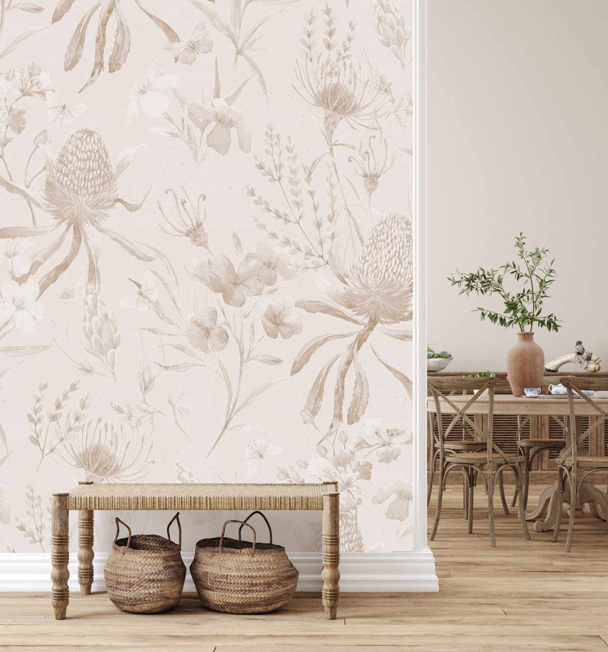 Neutral Banksia Wallpaper Mural - Olive et Oriel