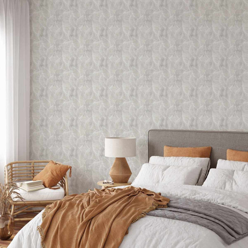 Neutral Leaf - Beige & Grey Leaves Designer Removable Wallpaper – Olive ...