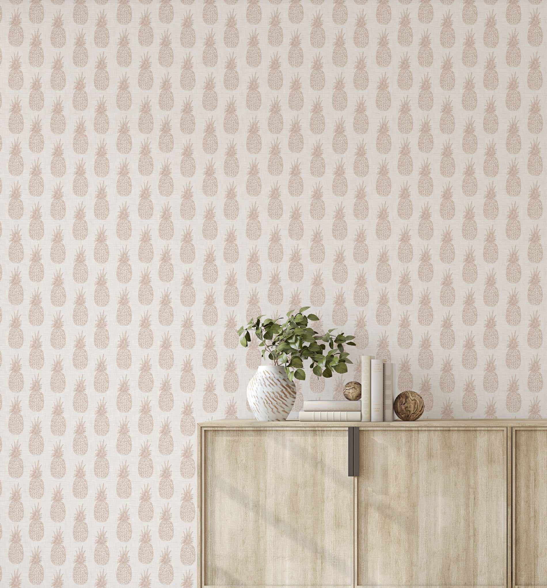 Pineapples on Linen Wallpaper - Olive et Oriel