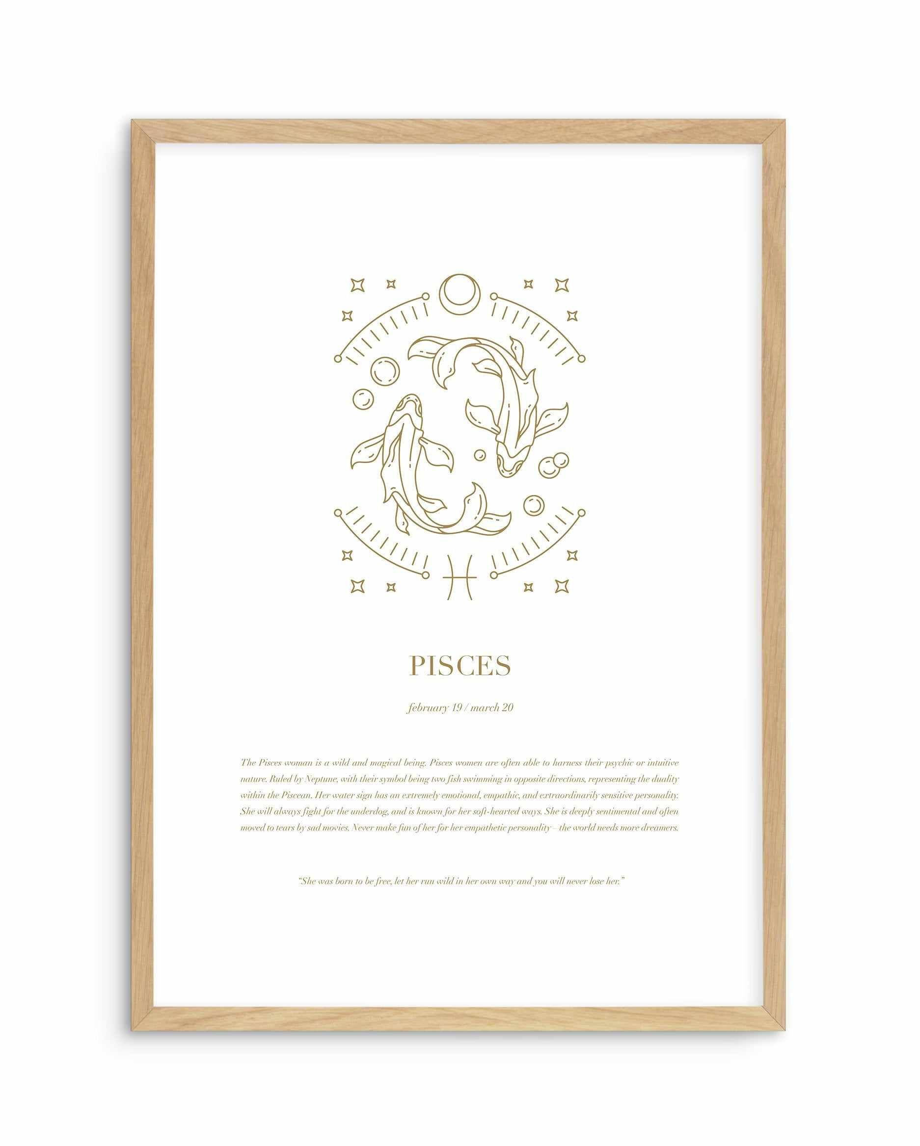 Pisces | Celestial Zodiac Art Print-PRINT-Olive et Oriel-Olive et Oriel-A4 | 8.3" x 11.7" | 21 x 29.7cm-Oak-With White Border-Buy-Australian-Art-Prints-Online-with-Olive-et-Oriel-Your-Artwork-Specialists-Austrailia-Decorate-With-Coastal-Photo-Wall-Art-Prints-From-Our-Beach-House-Artwork-Collection-Fine-Poster-and-Framed-Artwork