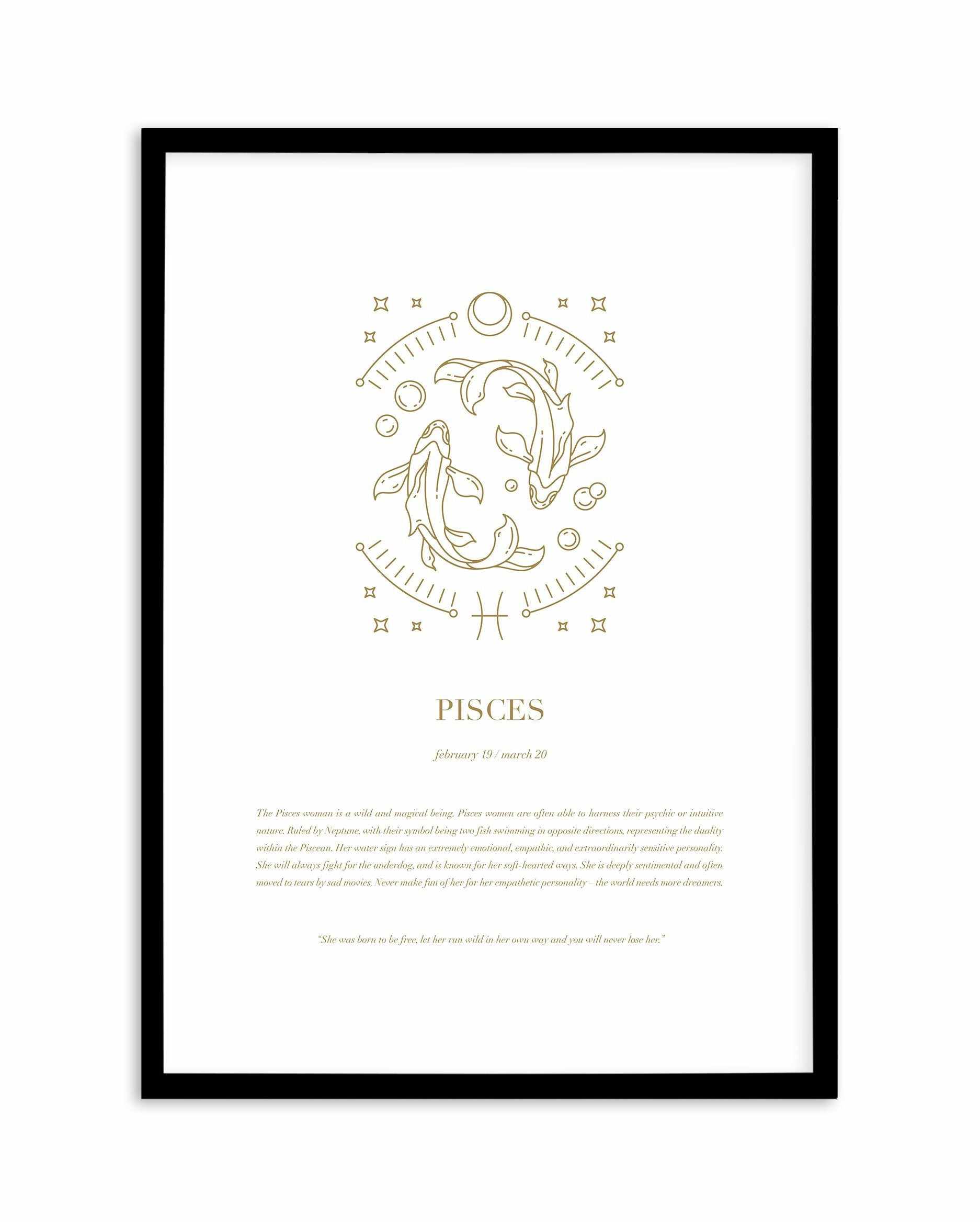 Pisces | Celestial Zodiac Art Print-PRINT-Olive et Oriel-Olive et Oriel-A4 | 8.3" x 11.7" | 21 x 29.7cm-Black-With White Border-Buy-Australian-Art-Prints-Online-with-Olive-et-Oriel-Your-Artwork-Specialists-Austrailia-Decorate-With-Coastal-Photo-Wall-Art-Prints-From-Our-Beach-House-Artwork-Collection-Fine-Poster-and-Framed-Artwork