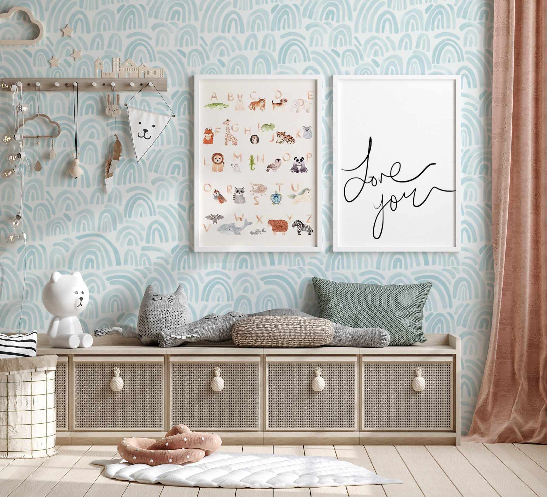 Powder Blue Rainbows Wallpaper - Olive et Oriel