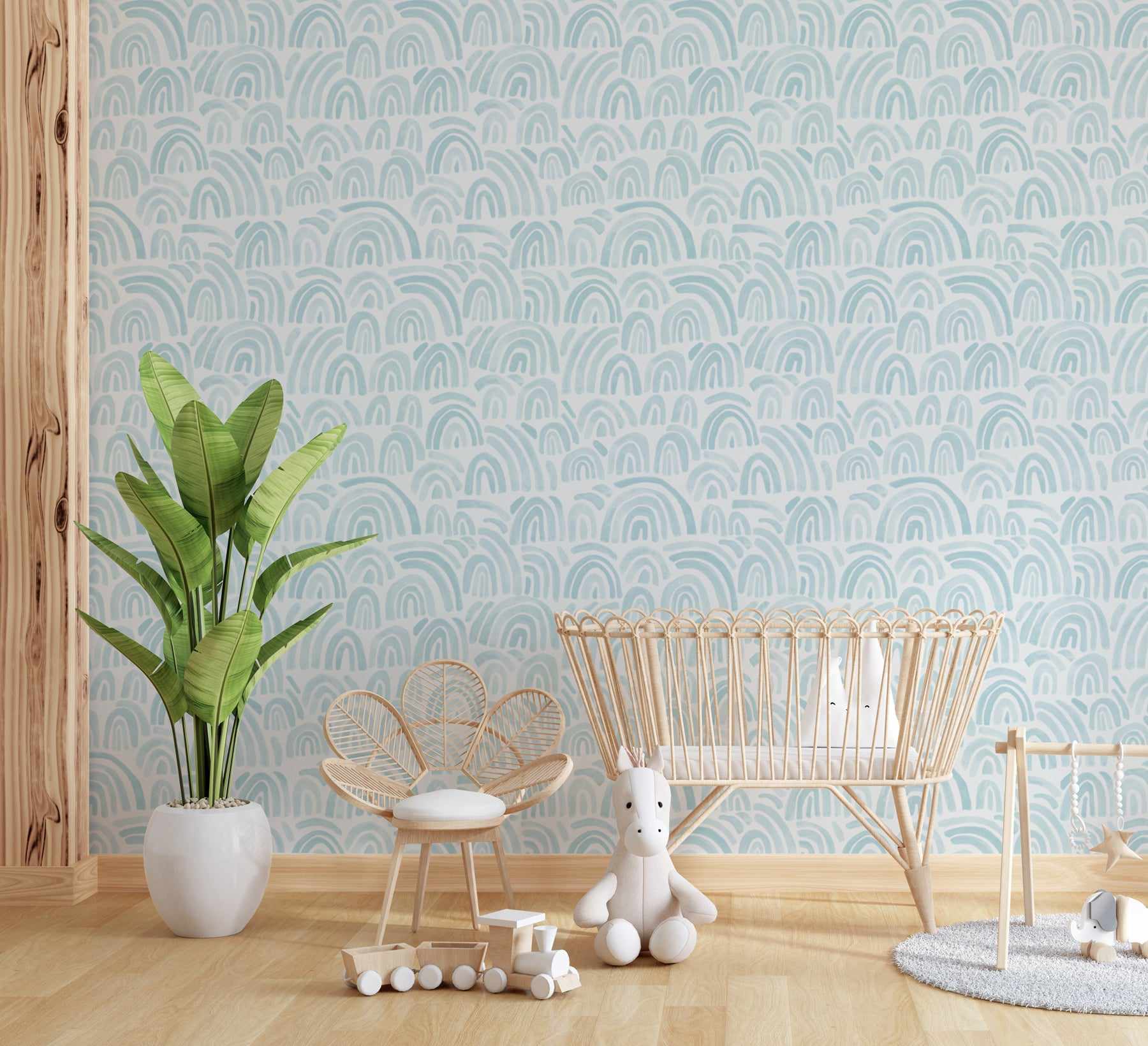 Powder Blue Rainbows Wallpaper - Olive et Oriel