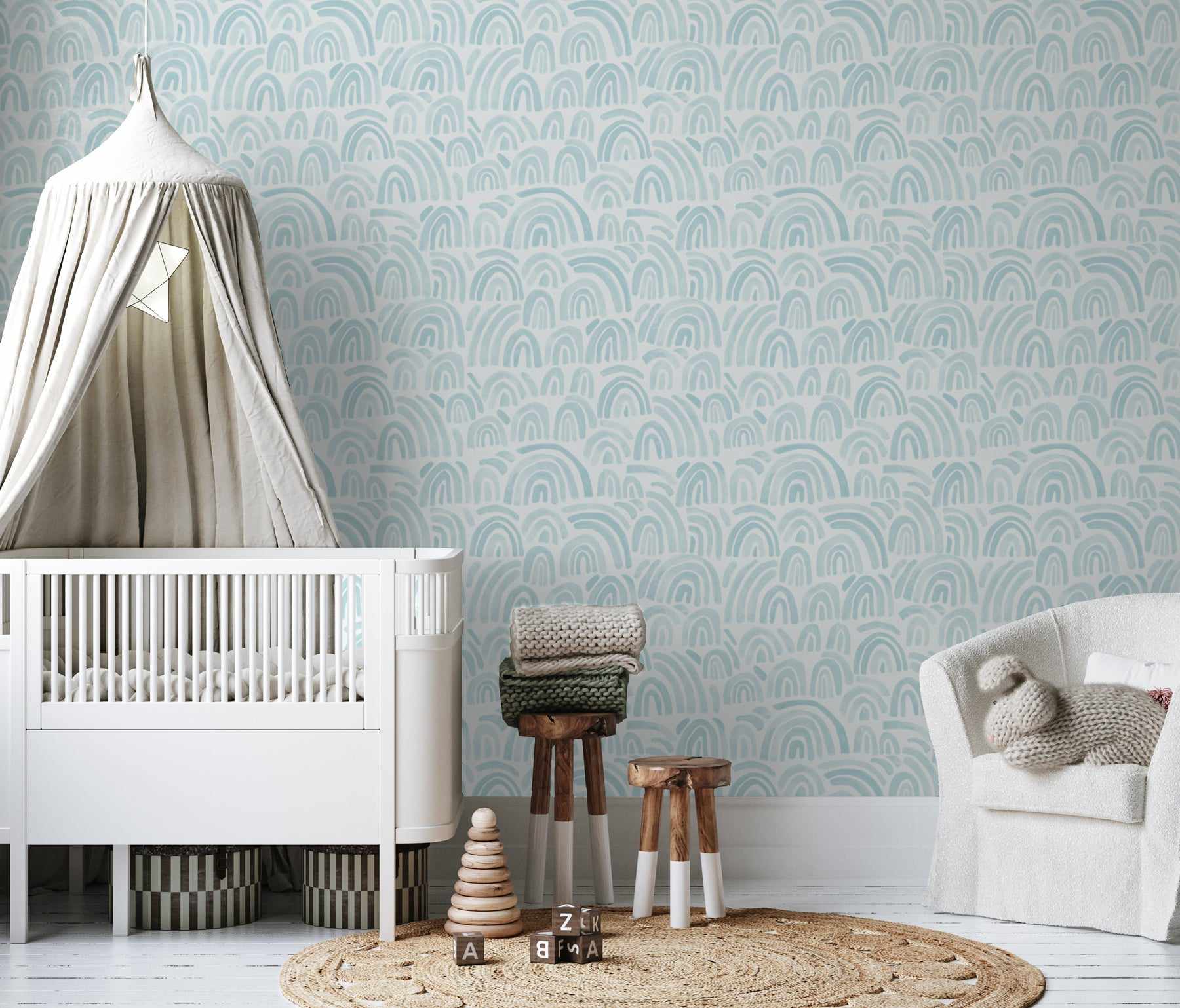 Powder Blue Rainbows Wallpaper - Olive et Oriel