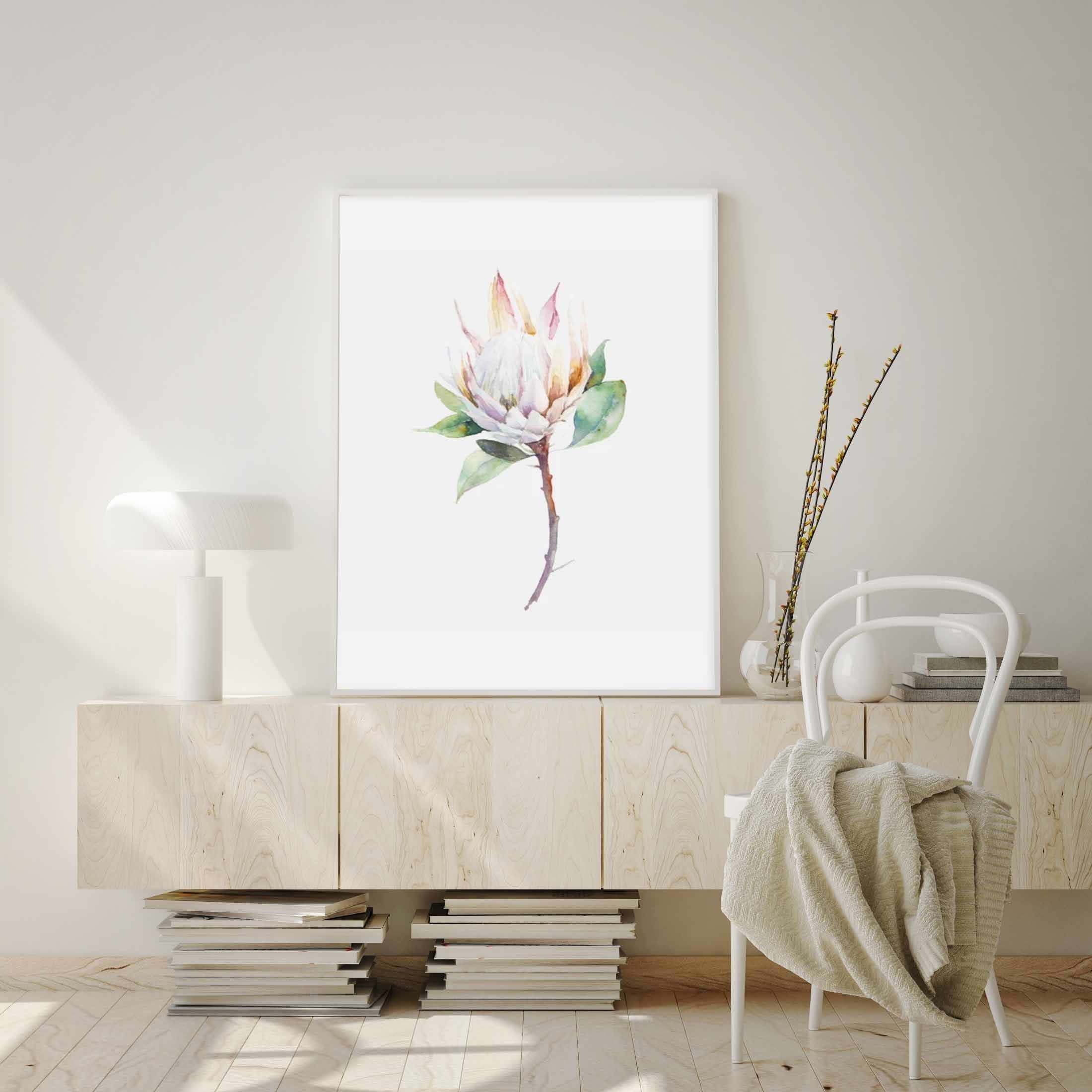 Protea in Watercolour Art Print-PRINT-Olive et Oriel-Olive et Oriel-Buy-Australian-Art-Prints-Online-with-Olive-et-Oriel-Your-Artwork-Specialists-Austrailia-Decorate-With-Coastal-Photo-Wall-Art-Prints-From-Our-Beach-House-Artwork-Collection-Fine-Poster-and-Framed-Artwork