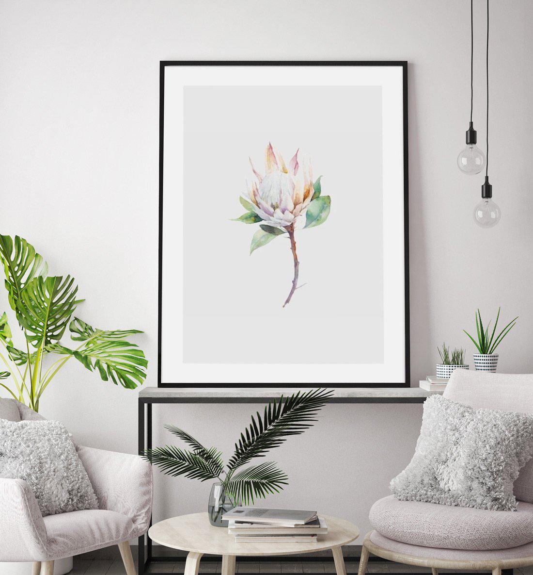 Protea in Watercolour Art Print-PRINT-Olive et Oriel-Olive et Oriel-Buy-Australian-Art-Prints-Online-with-Olive-et-Oriel-Your-Artwork-Specialists-Austrailia-Decorate-With-Coastal-Photo-Wall-Art-Prints-From-Our-Beach-House-Artwork-Collection-Fine-Poster-and-Framed-Artwork