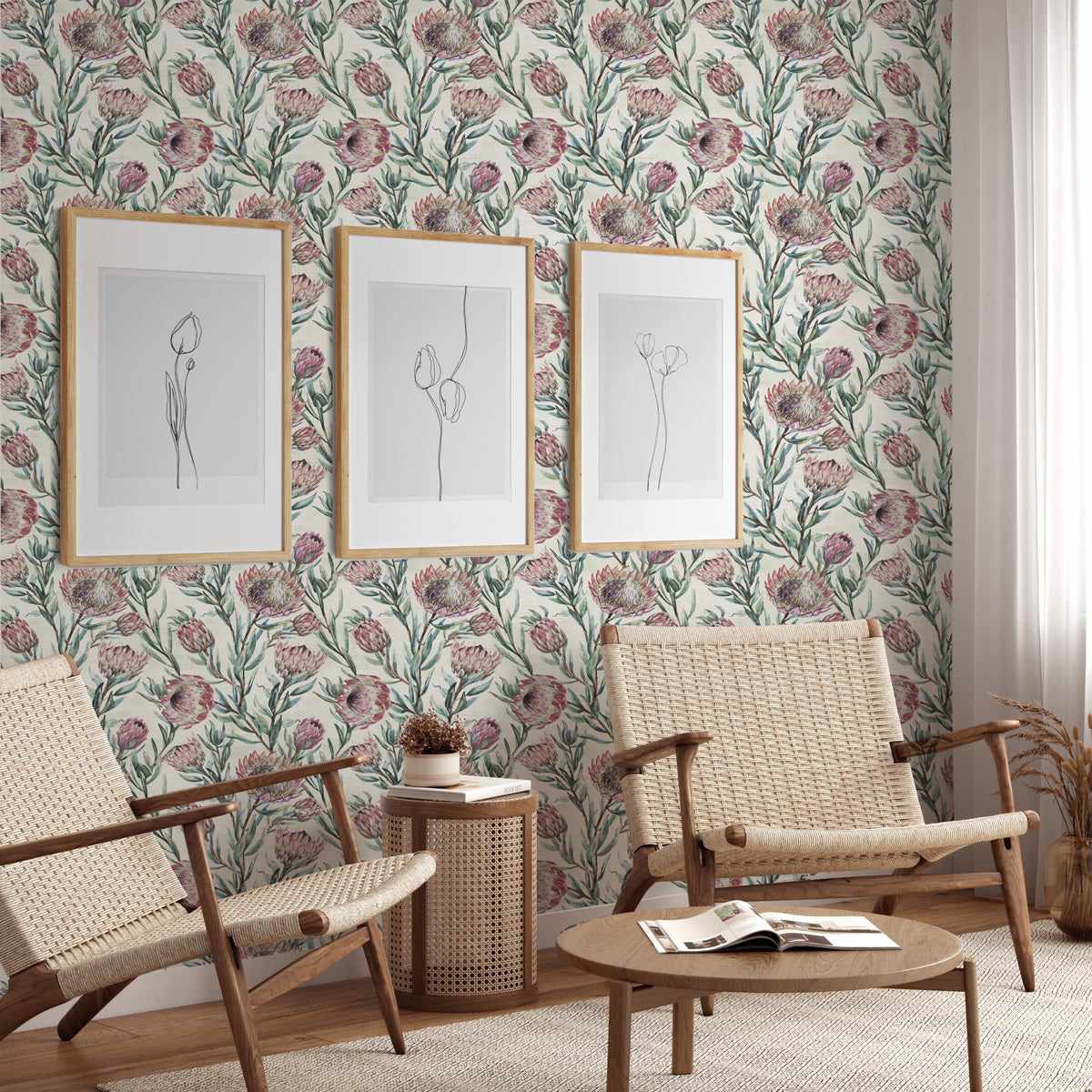 Protea on Green Wallpaper - Olive et Oriel