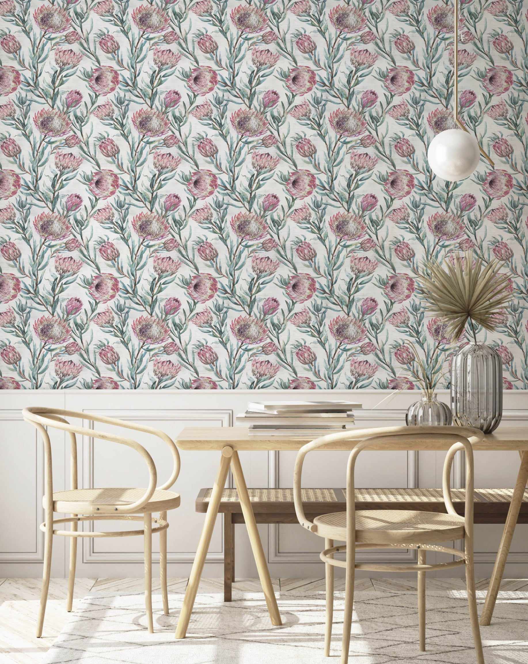 Protea on Grey Wallpaper - Olive et Oriel