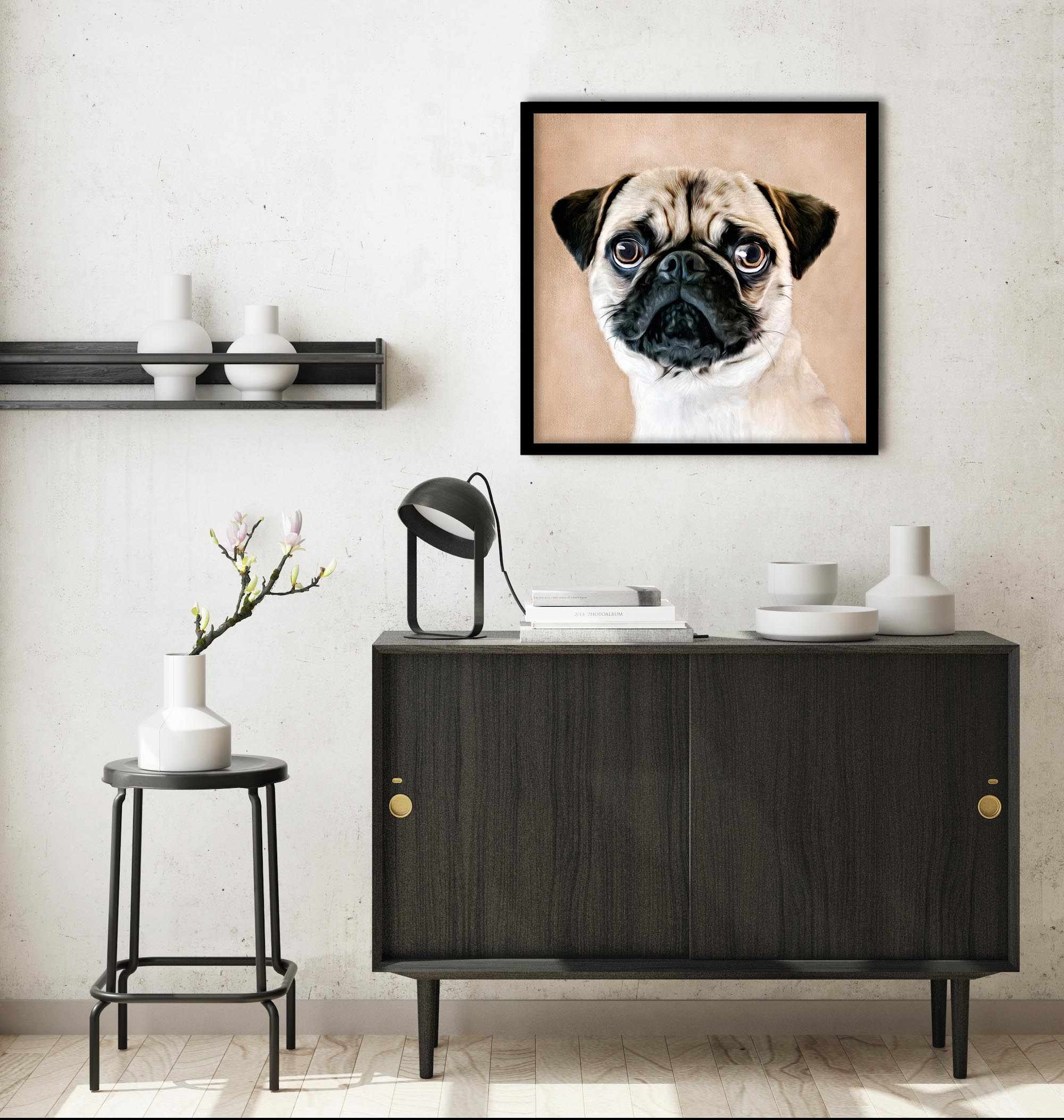 Pug | SQ Art Print-PRINT-Olive et Oriel-Olive et Oriel-Buy-Australian-Art-Prints-Online-with-Olive-et-Oriel-Your-Artwork-Specialists-Austrailia-Decorate-With-Coastal-Photo-Wall-Art-Prints-From-Our-Beach-House-Artwork-Collection-Fine-Poster-and-Framed-Artwork