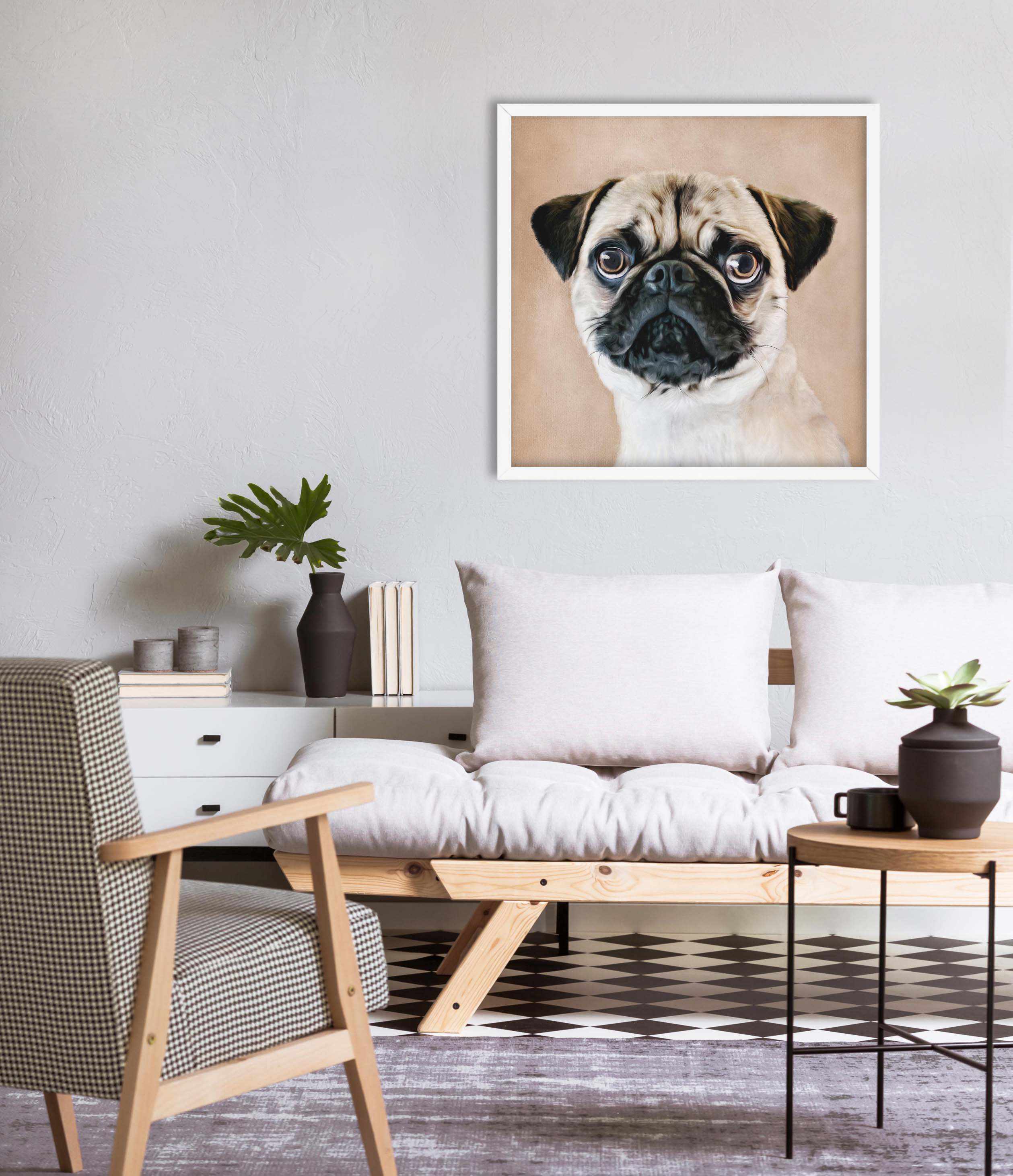 Pug | SQ Art Print-PRINT-Olive et Oriel-Olive et Oriel-Buy-Australian-Art-Prints-Online-with-Olive-et-Oriel-Your-Artwork-Specialists-Austrailia-Decorate-With-Coastal-Photo-Wall-Art-Prints-From-Our-Beach-House-Artwork-Collection-Fine-Poster-and-Framed-Artwork