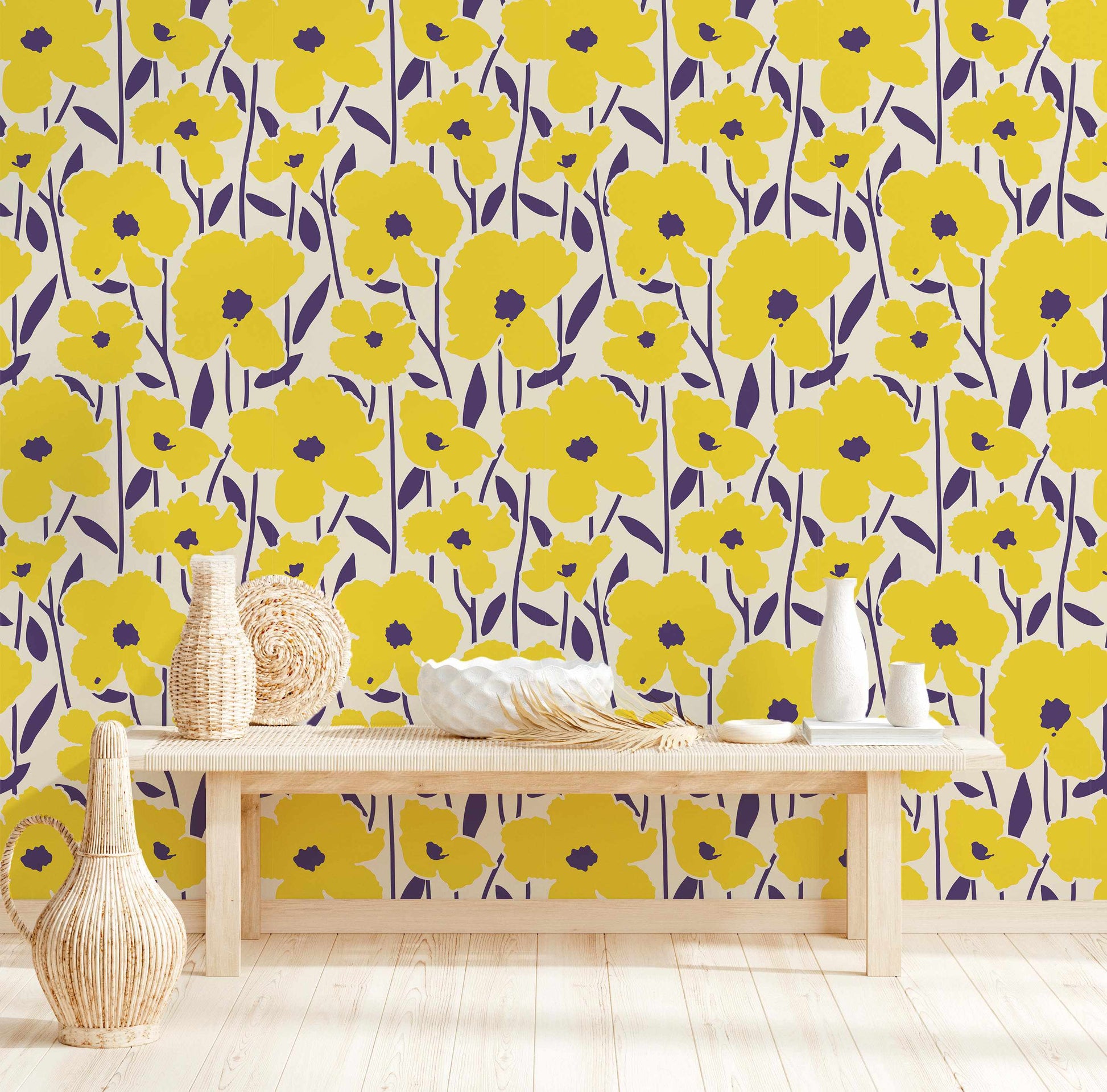 Retro Poppies Wallpaper - Olive et Oriel