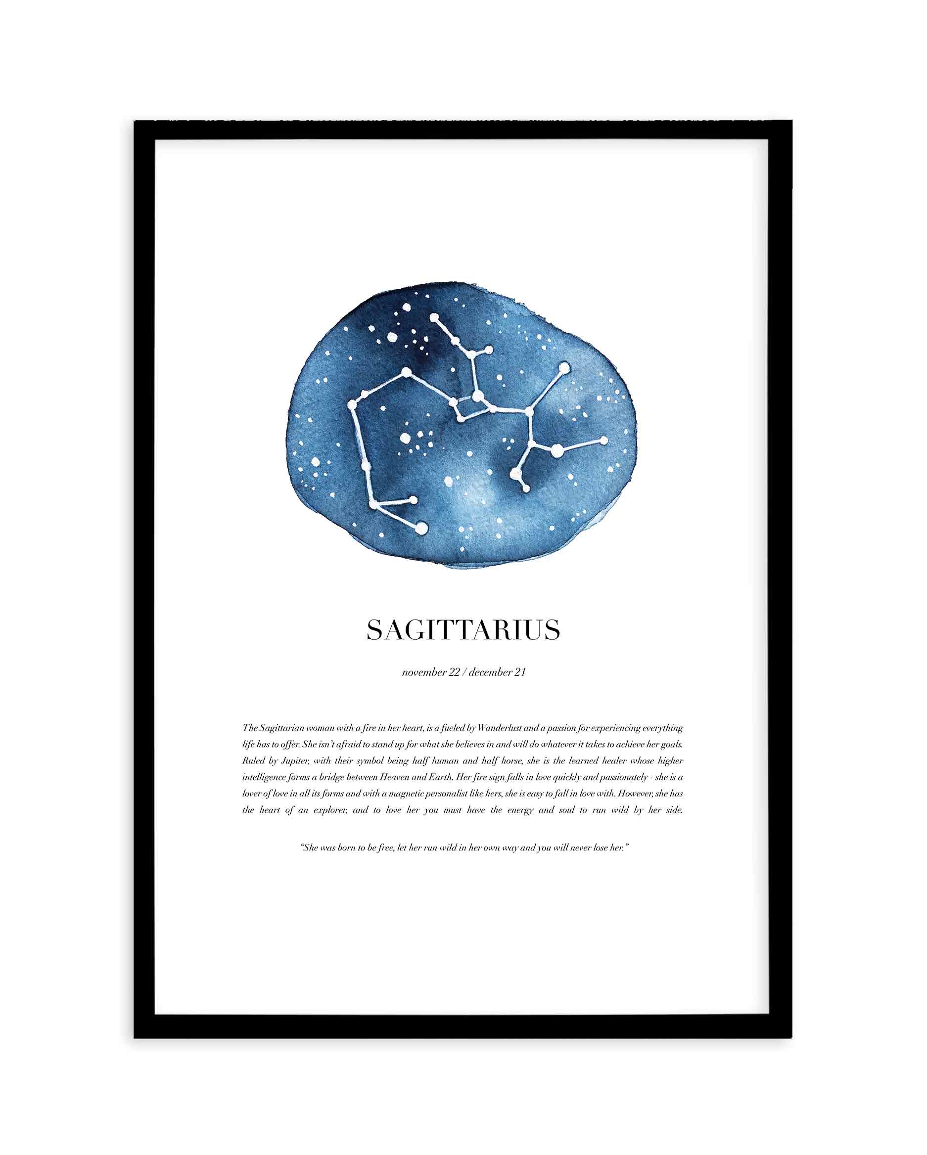 Sagittarius | Watercolour Zodiac Art Print-PRINT-Olive et Oriel-Olive et Oriel-A5 | 5.8" x 8.3" | 14.8 x 21cm-Black-With White Border-Buy-Australian-Art-Prints-Online-with-Olive-et-Oriel-Your-Artwork-Specialists-Austrailia-Decorate-With-Coastal-Photo-Wall-Art-Prints-From-Our-Beach-House-Artwork-Collection-Fine-Poster-and-Framed-Artwork