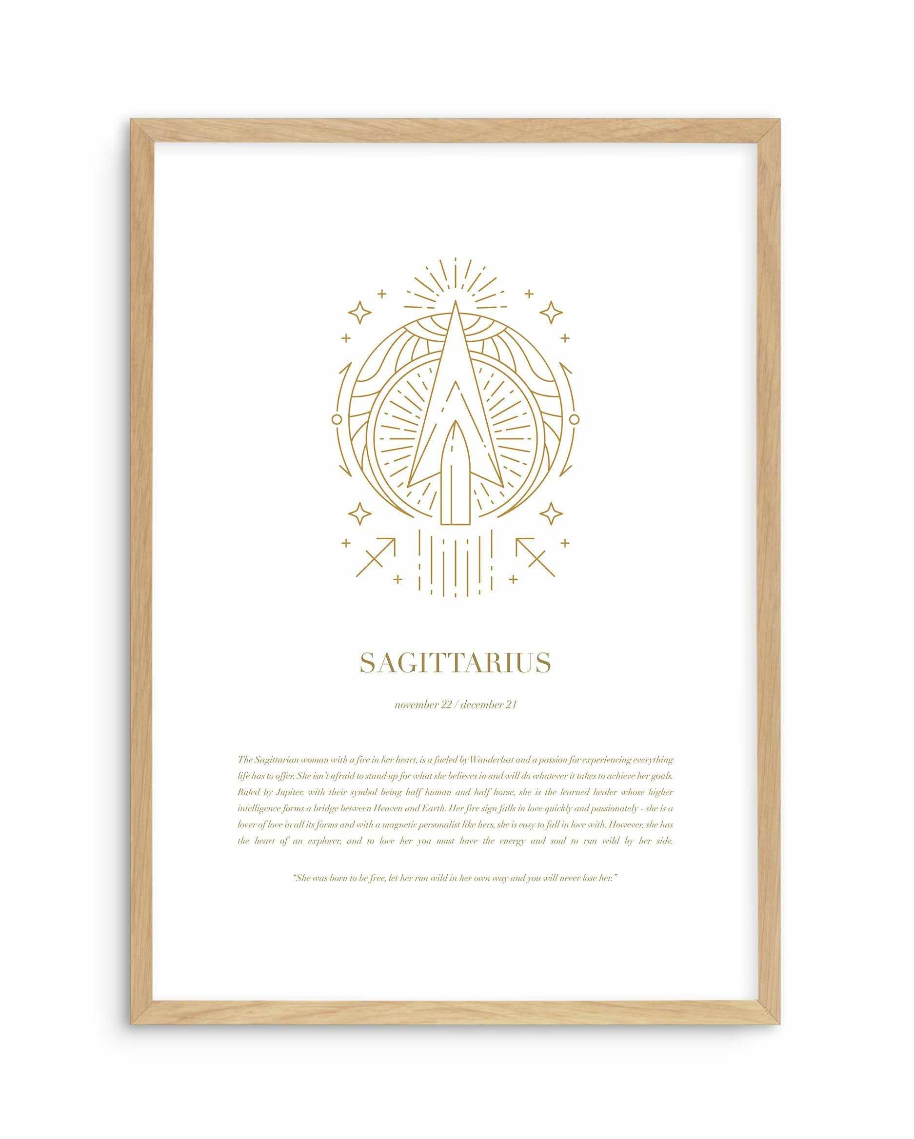 Sagittarius | Celestial Zodiac Art Print-PRINT-Olive et Oriel-Olive et Oriel-A4 | 8.3" x 11.7" | 21 x 29.7cm-Oak-With White Border-Buy-Australian-Art-Prints-Online-with-Olive-et-Oriel-Your-Artwork-Specialists-Austrailia-Decorate-With-Coastal-Photo-Wall-Art-Prints-From-Our-Beach-House-Artwork-Collection-Fine-Poster-and-Framed-Artwork