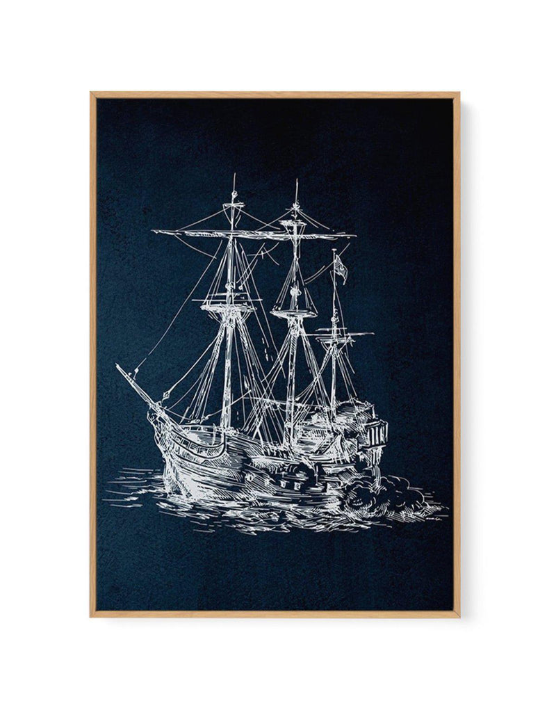 SHOP Sailing the Seas No White Boat on Navy Blue Framed Canvas Artwork