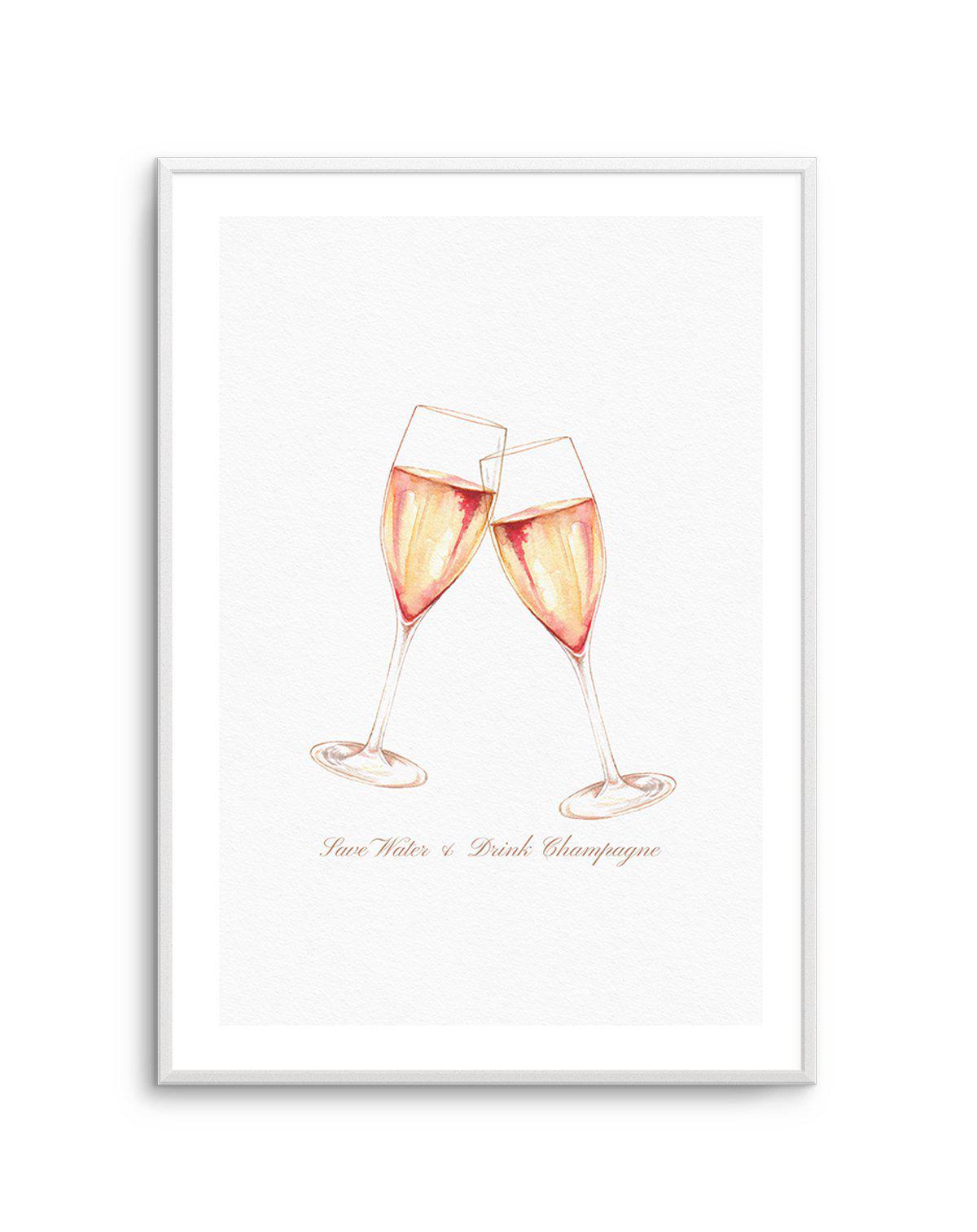 Save Water & Drink Champagne Art Print-PRINT-Olive et Oriel-Olive et Oriel-A5 | 5.8" x 8.3" | 14.8 x 21cm-Unframed Art Print-With White Border-Buy-Australian-Art-Prints-Online-with-Olive-et-Oriel-Your-Artwork-Specialists-Austrailia-Decorate-With-Coastal-Photo-Wall-Art-Prints-From-Our-Beach-House-Artwork-Collection-Fine-Poster-and-Framed-Artwork