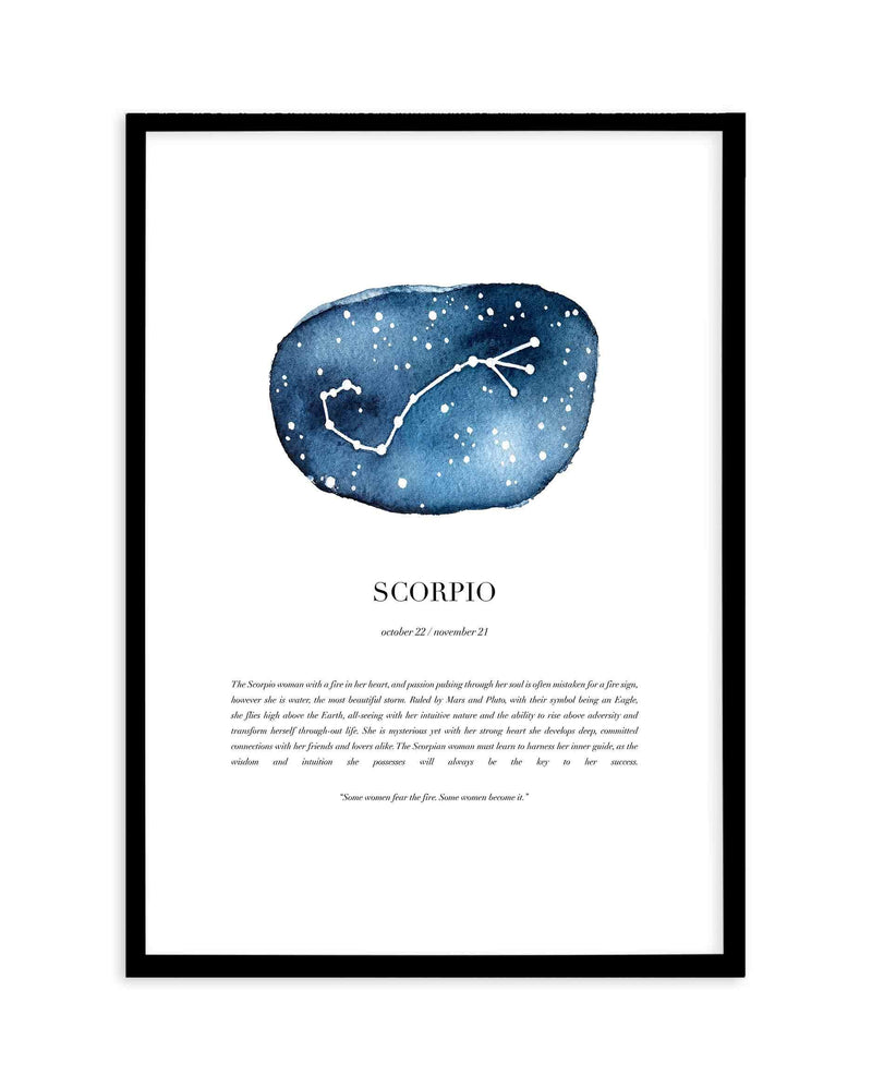 Scorpio | Watercolour Zodiac Art Print-PRINT-Olive et Oriel-Olive et Oriel-A5 | 5.8" x 8.3" | 14.8 x 21cm-Black-With White Border-Buy-Australian-Art-Prints-Online-with-Olive-et-Oriel-Your-Artwork-Specialists-Austrailia-Decorate-With-Coastal-Photo-Wall-Art-Prints-From-Our-Beach-House-Artwork-Collection-Fine-Poster-and-Framed-Artwork