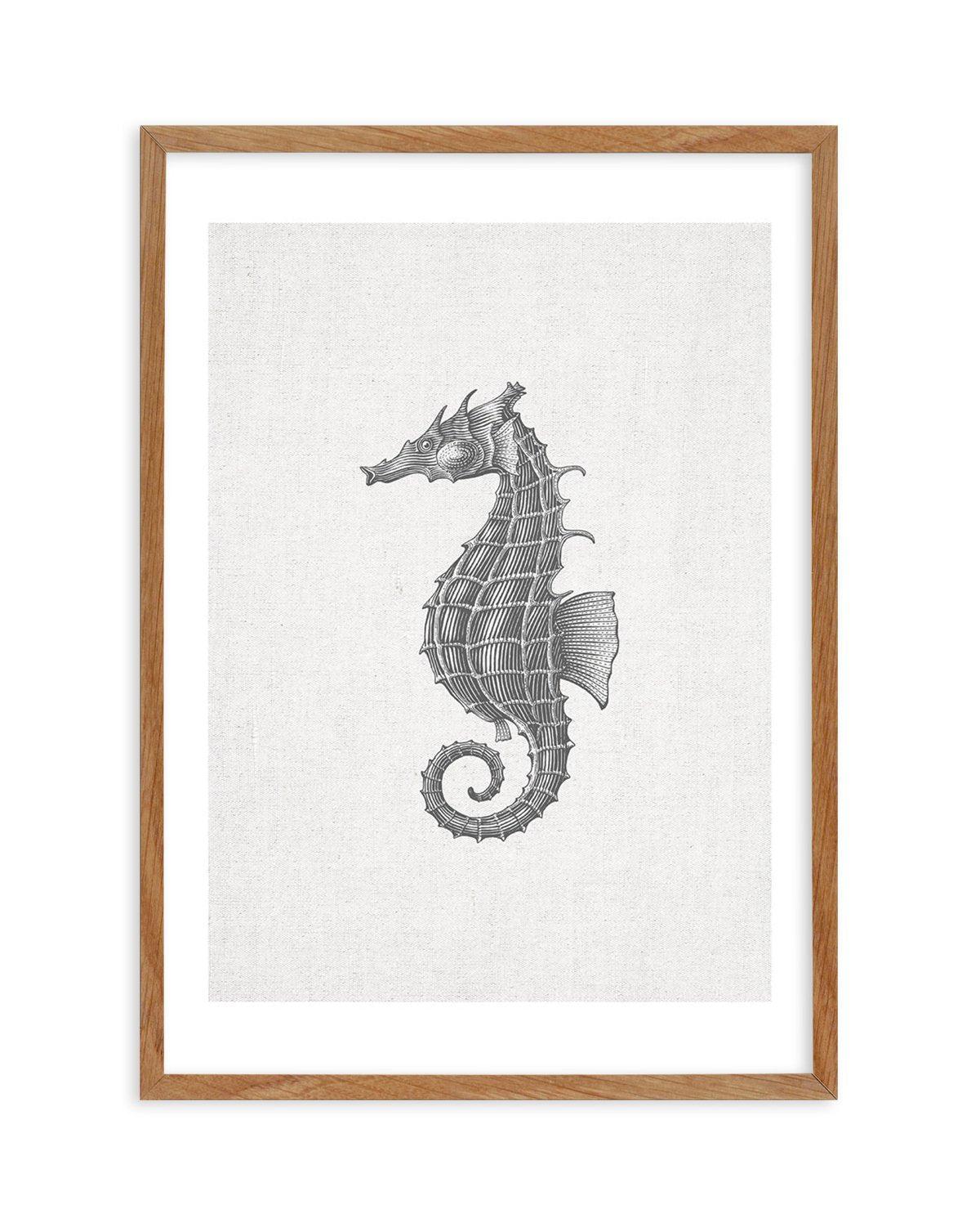 Seahorse on Linen Art Print-PRINT-Olive et Oriel-Olive et Oriel-50x70 cm | 19.6" x 27.5"-Walnut-With White Border-Buy-Australian-Art-Prints-Online-with-Olive-et-Oriel-Your-Artwork-Specialists-Austrailia-Decorate-With-Coastal-Photo-Wall-Art-Prints-From-Our-Beach-House-Artwork-Collection-Fine-Poster-and-Framed-Artwork