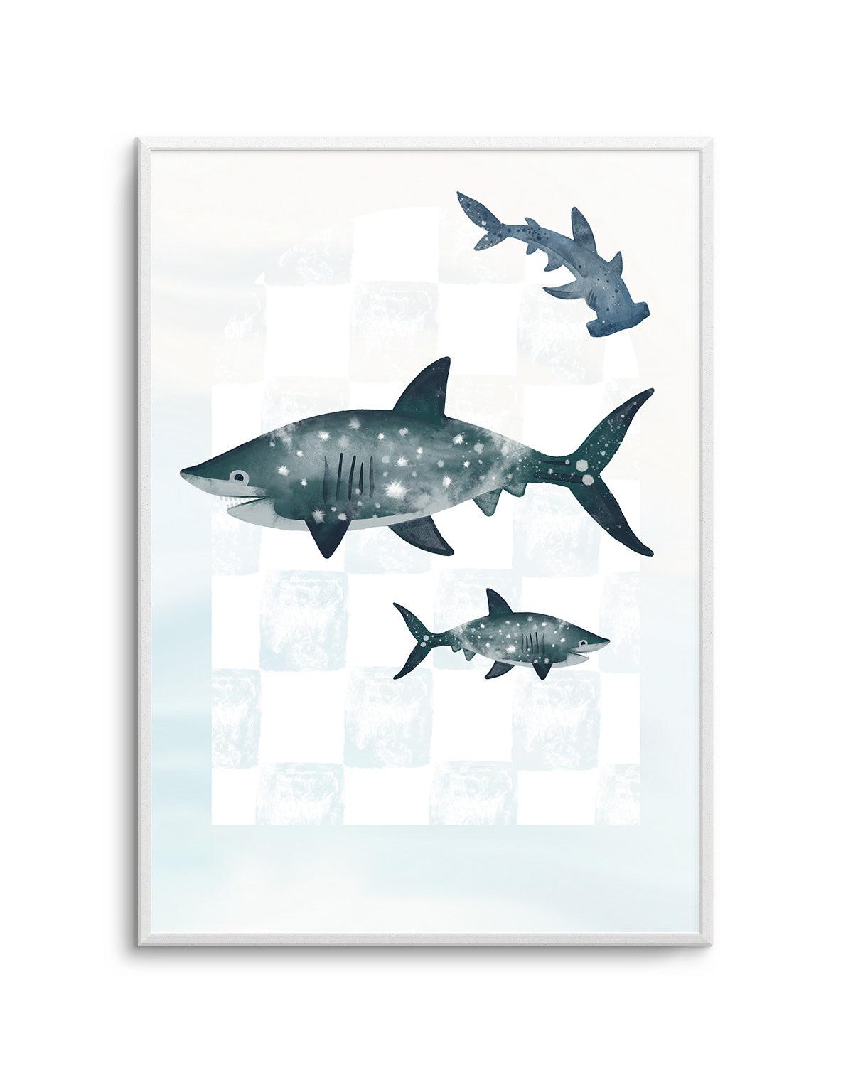 Watercolour Soft Blue Shark Kids OceanCollection Framed Art Print ...