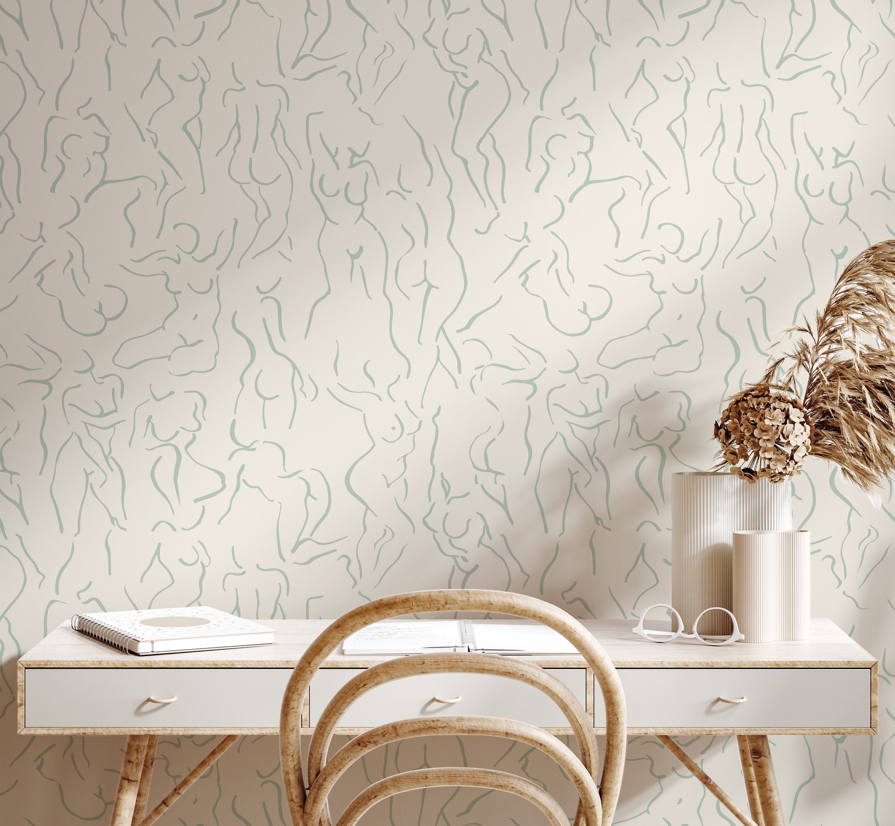 She Loved Matisse in Cream & Sage Wallpaper