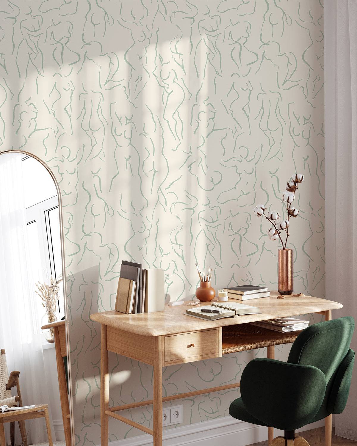 She Loved Matisse in Cream & Sage Wallpaper