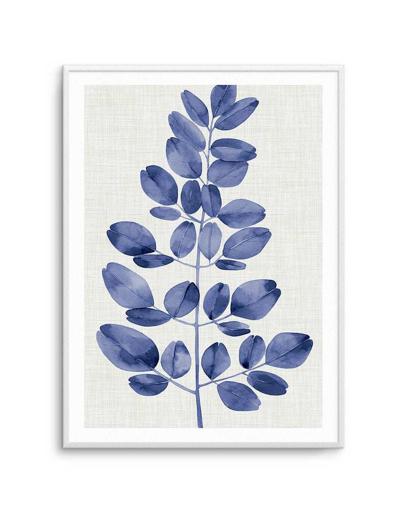 Shop Simple Hamptons Leaf in Navy Blue Australian Framed Art Print ...