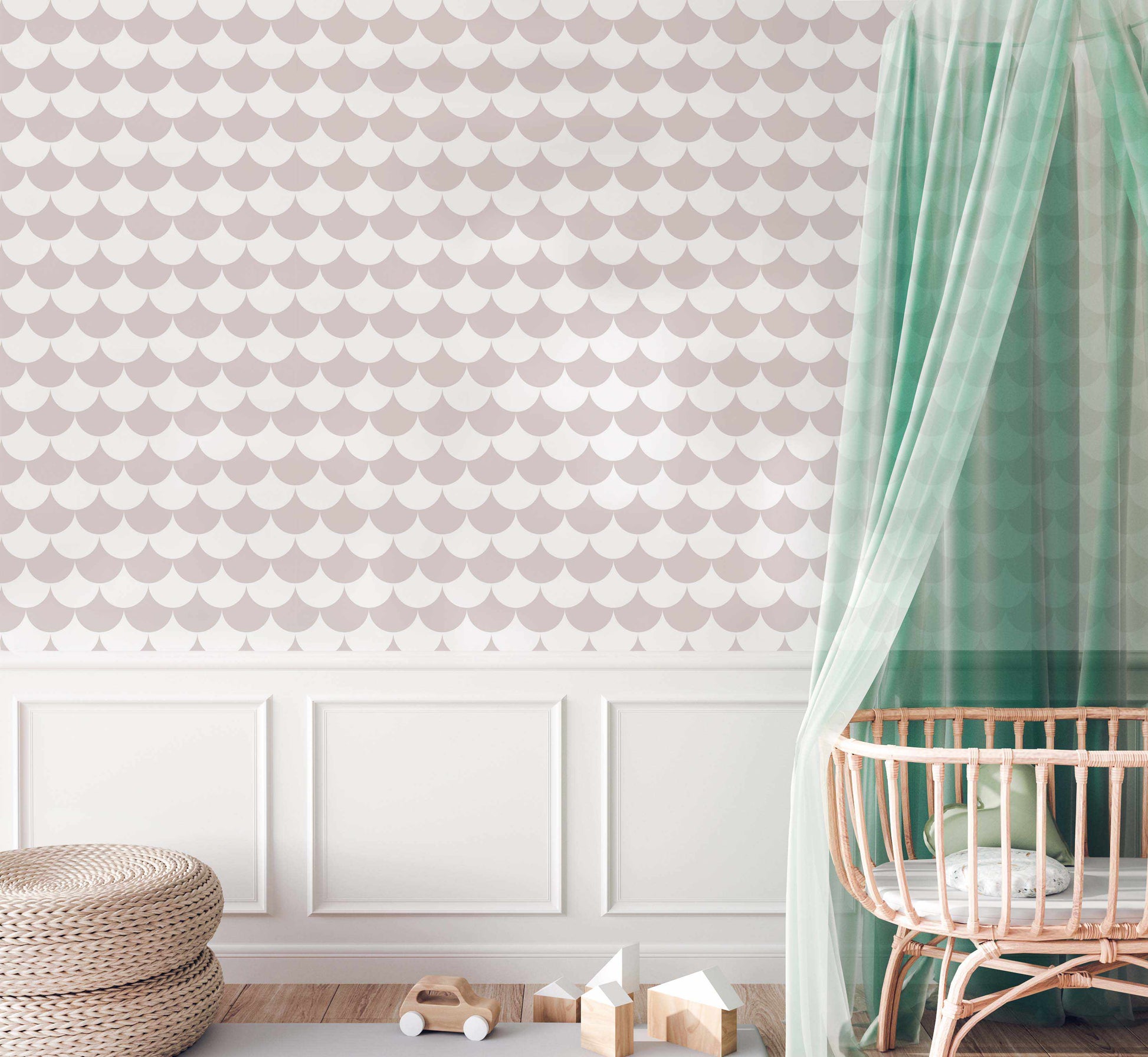 Soft Grey Scallops Wallpaper - Olive et Oriel