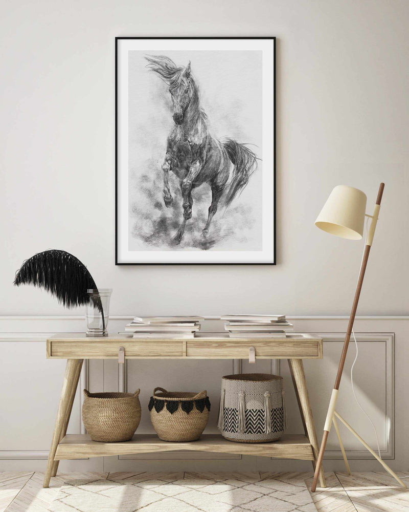 Stallion in Charcoal Art Print-PRINT-Olive et Oriel-Olive et Oriel-Buy-Australian-Art-Prints-Online-with-Olive-et-Oriel-Your-Artwork-Specialists-Austrailia-Decorate-With-Coastal-Photo-Wall-Art-Prints-From-Our-Beach-House-Artwork-Collection-Fine-Poster-and-Framed-Artwork