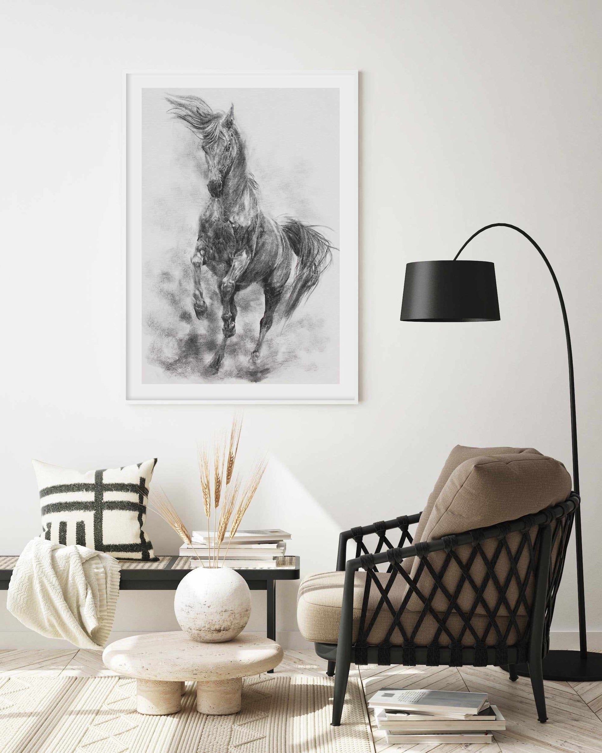 Stallion in Charcoal Art Print-PRINT-Olive et Oriel-Olive et Oriel-Buy-Australian-Art-Prints-Online-with-Olive-et-Oriel-Your-Artwork-Specialists-Austrailia-Decorate-With-Coastal-Photo-Wall-Art-Prints-From-Our-Beach-House-Artwork-Collection-Fine-Poster-and-Framed-Artwork