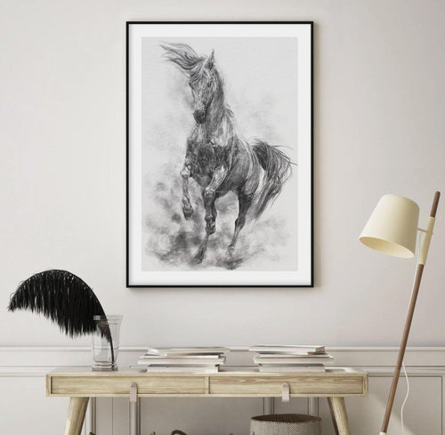 Stallion in Charcoal Art Print-PRINT-Olive et Oriel-Olive et Oriel-Buy-Australian-Art-Prints-Online-with-Olive-et-Oriel-Your-Artwork-Specialists-Austrailia-Decorate-With-Coastal-Photo-Wall-Art-Prints-From-Our-Beach-House-Artwork-Collection-Fine-Poster-and-Framed-Artwork