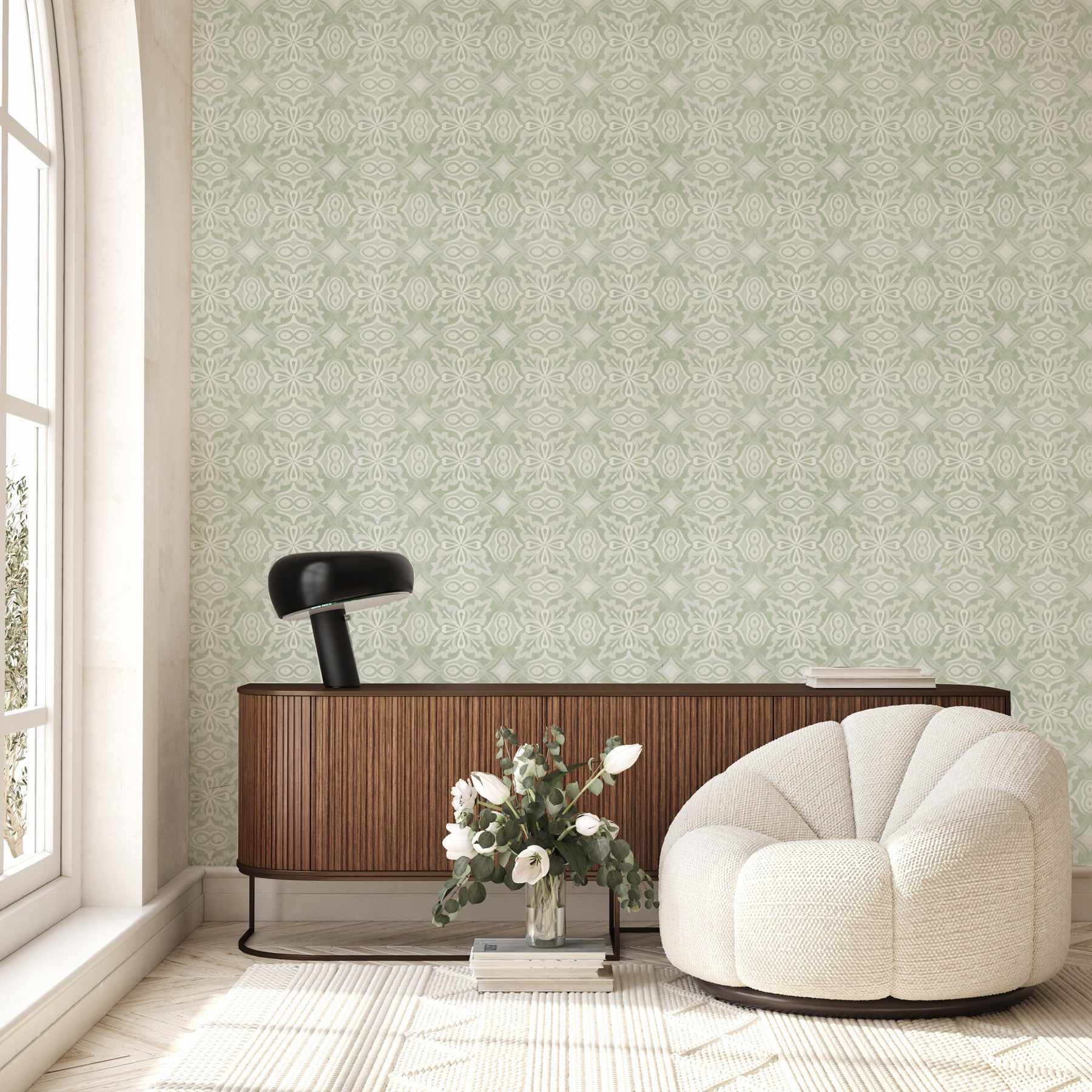 Watercolour Tile Sage Green Wallpaper