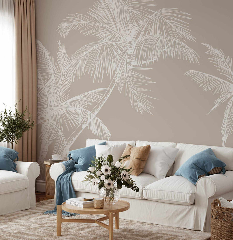 The Palms Wallpaper in Ecru