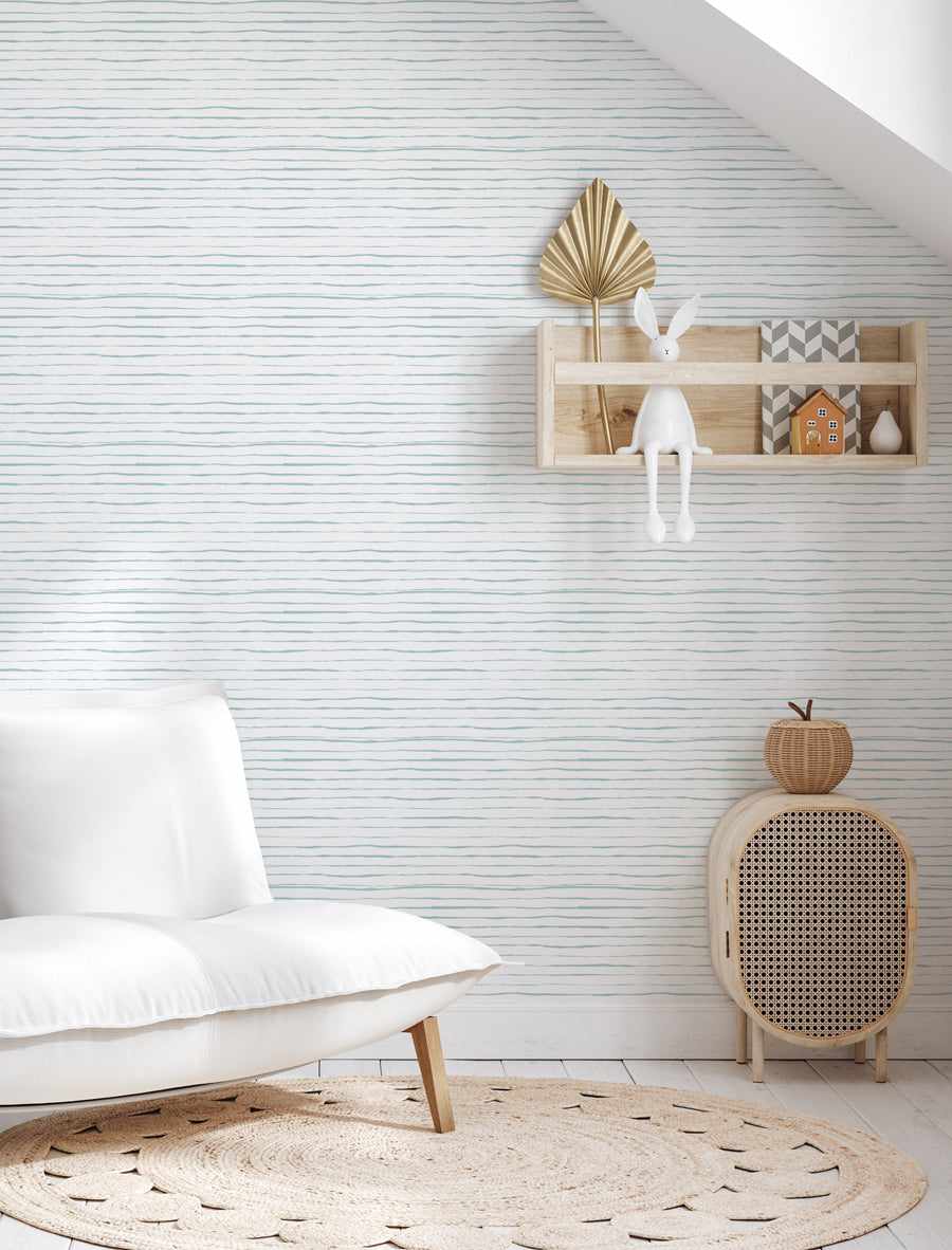 Thin Stripe Wallpaper in Blue