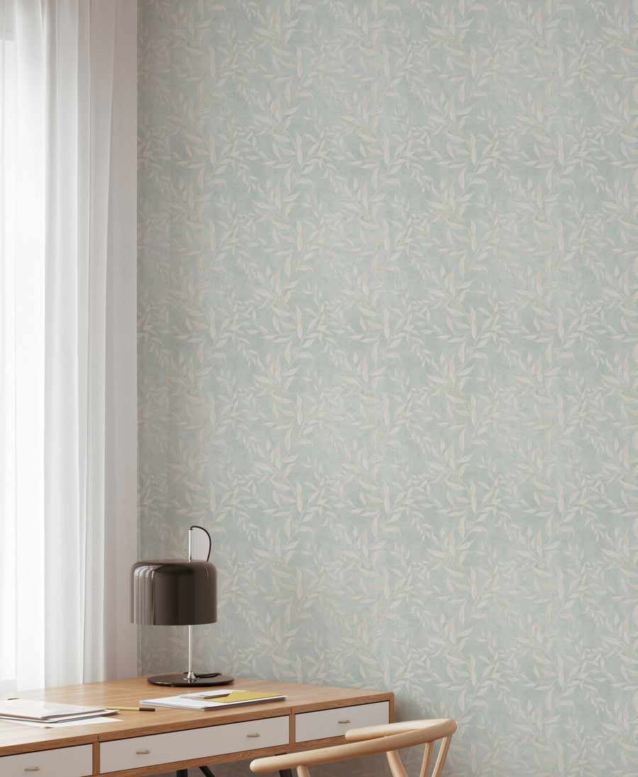 Olive Leaf Wallpaper in Blue Grey